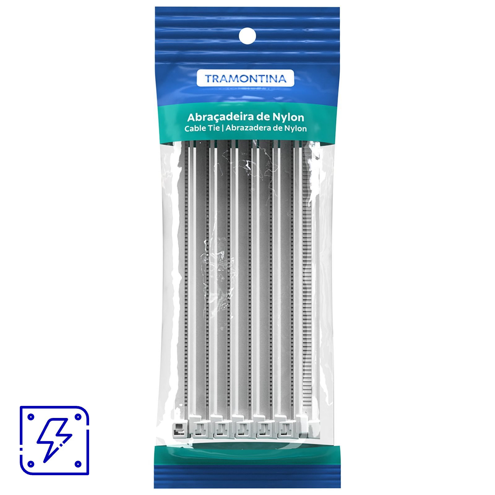 Abraçadeira de Nylon 202X3,70 mm Tramontina Branca, pacote com 100 unidades 8 UNIDADES EMB.MINIMA