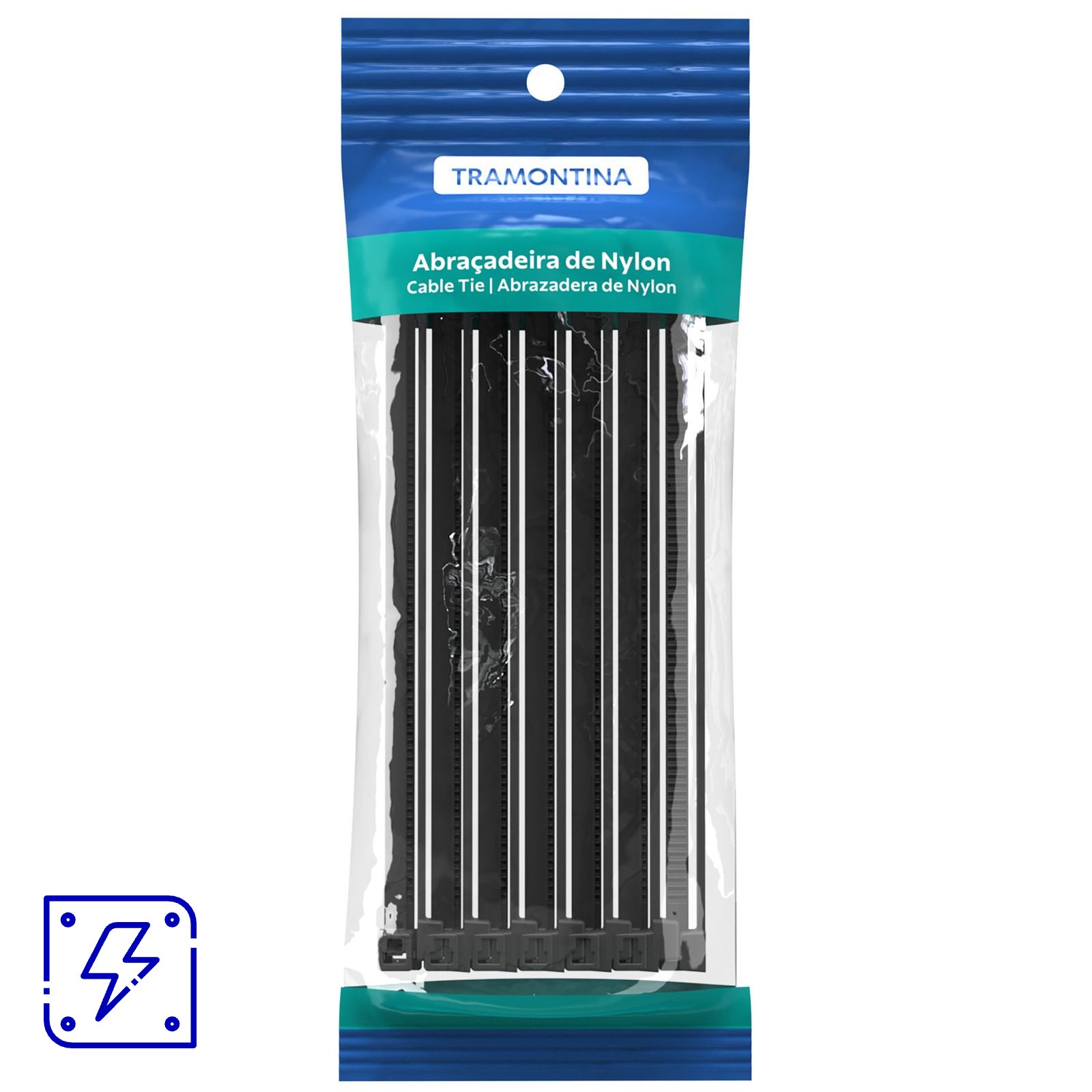 Abraçadeira de Nylon 200X4,80 mm Tramontina Preta, pacote com 100 unidades 8 UNIDADES EMB.MINIMA
