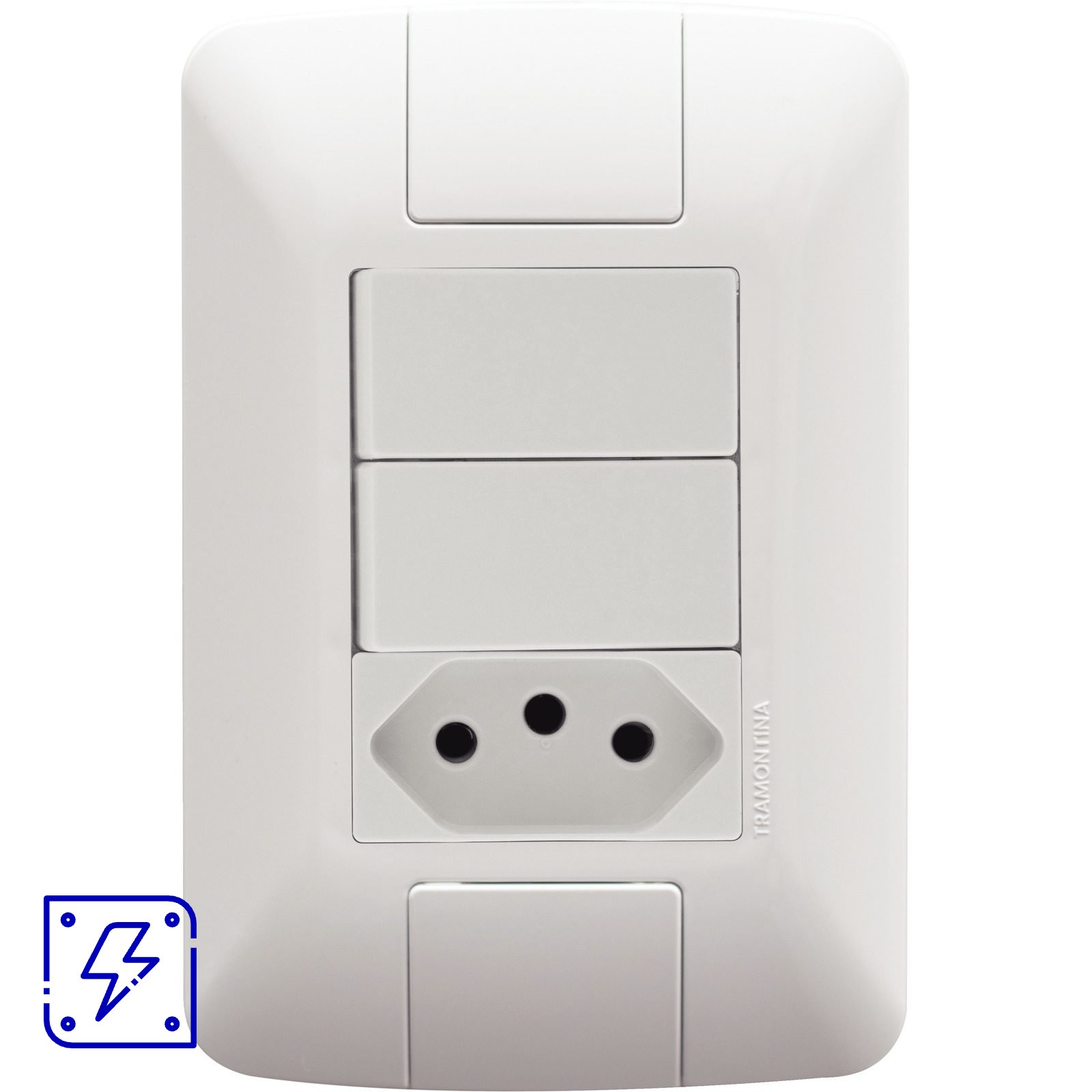 Conjunto 4x2 com 2 Interruptores Simples 6 A 250 V e 1 Tomada 2P+T 10 A 250 V Tramontina Aria Branco 20 UNIDADES EMB.MINIMA
