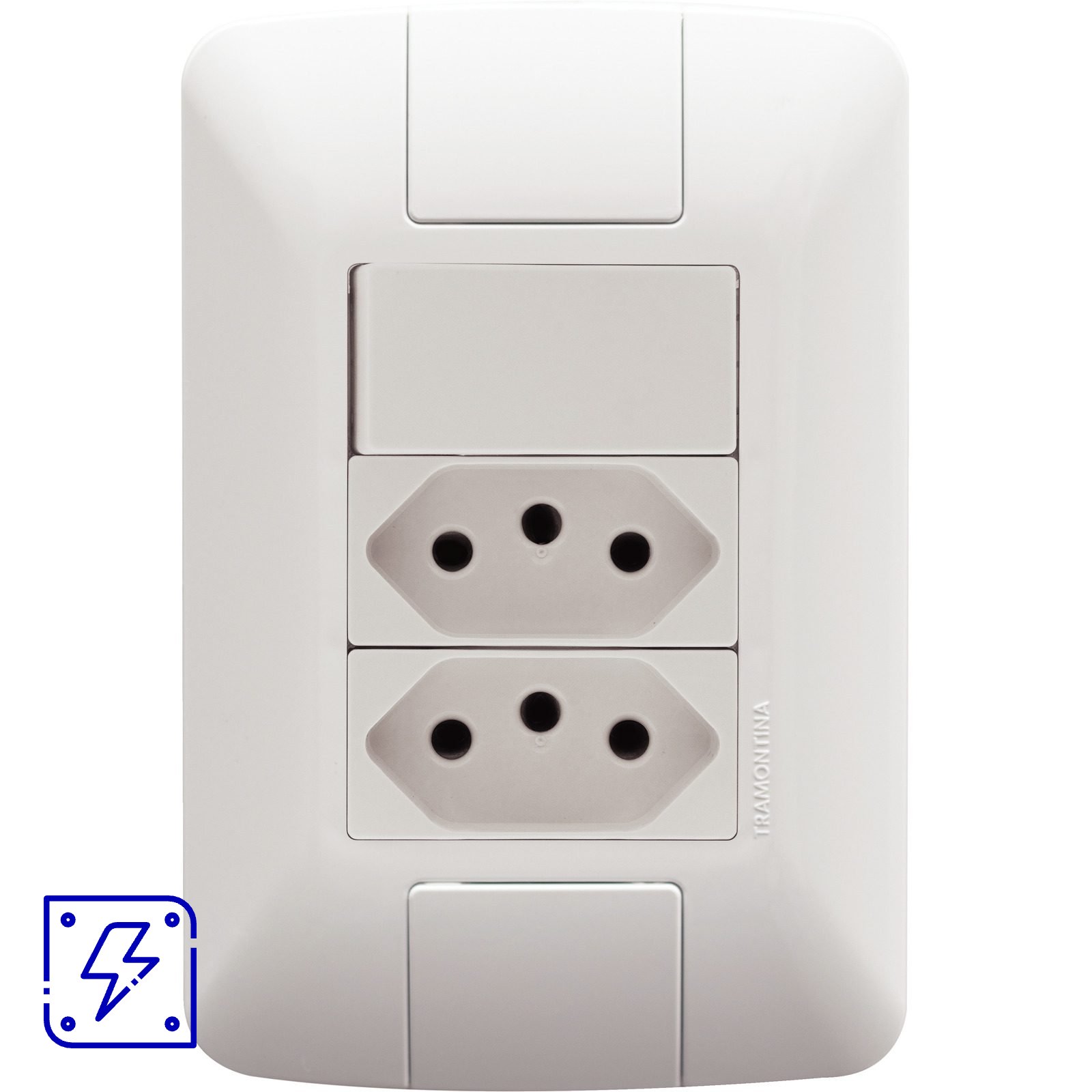 Conjunto 4x2 com 1 Interruptor Simples 6 A 250 V e 2 Tomadas 2P+T 10 A 250 V Tramontina Aria em Branco 20 UNIDADES EMB.MINIMA