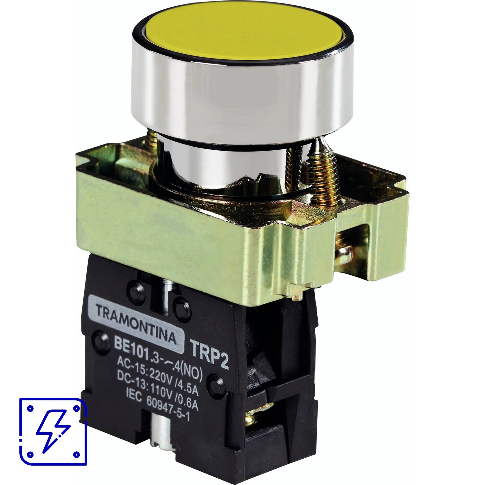 Botão de Impulso Tramontina TRP2-BA51 1NA Amarelo com Base de Metal 10 UNIDADES EMB.MINIMA
