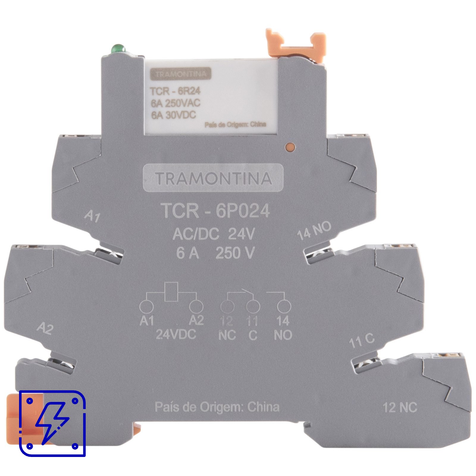 Relé de Interface Tramontina com Base Push In 24V AC/DC 6A 20 UNIDADES EMB.MINIMA