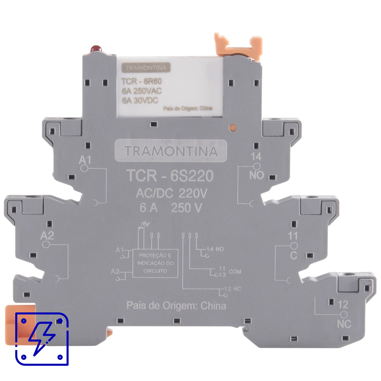 Relé de Interface Tramontina com Base Parafuso 220V AC/DC 6A 20 UNIDADES EMB.MINIMA
