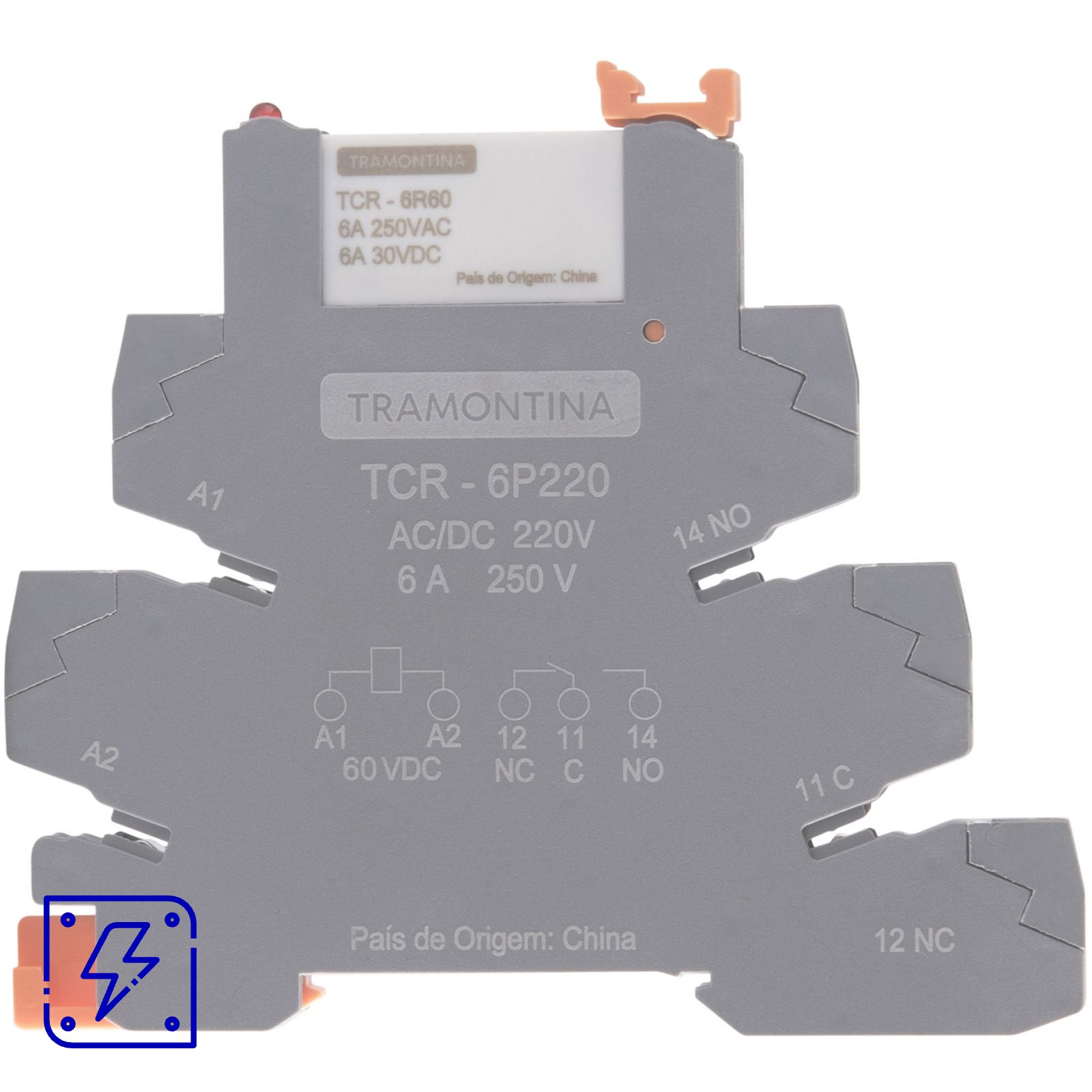 Relé de Interface Tramontina com Base Push In 220V AC/DC 6A 20 UNIDADES EMB.MINIMA