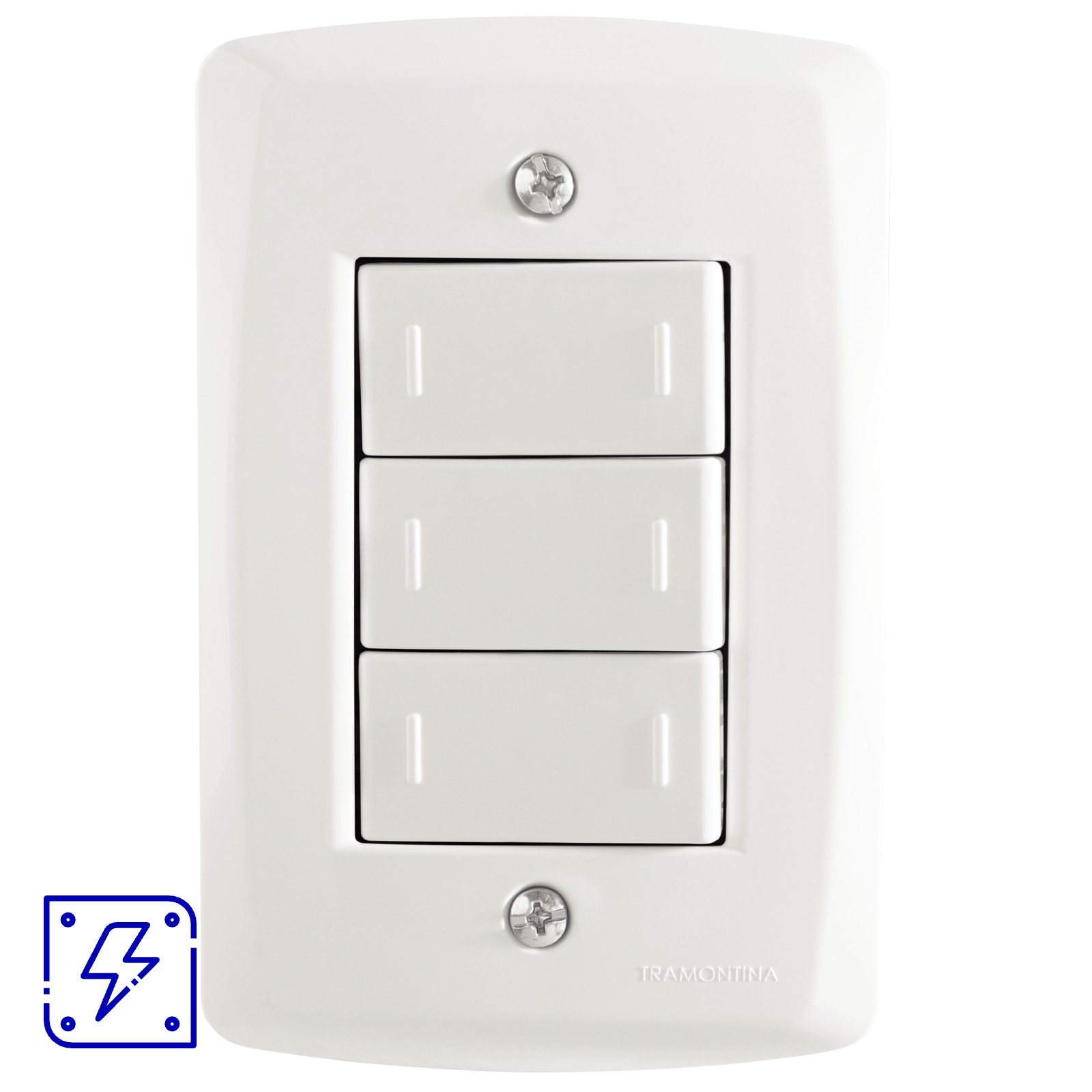 Conjunto 4x2 com 3 Interruptores Paralelos 10 A 250 V Tramontina Lux2 Branco 10 UNIDADES EMB.MINIMA