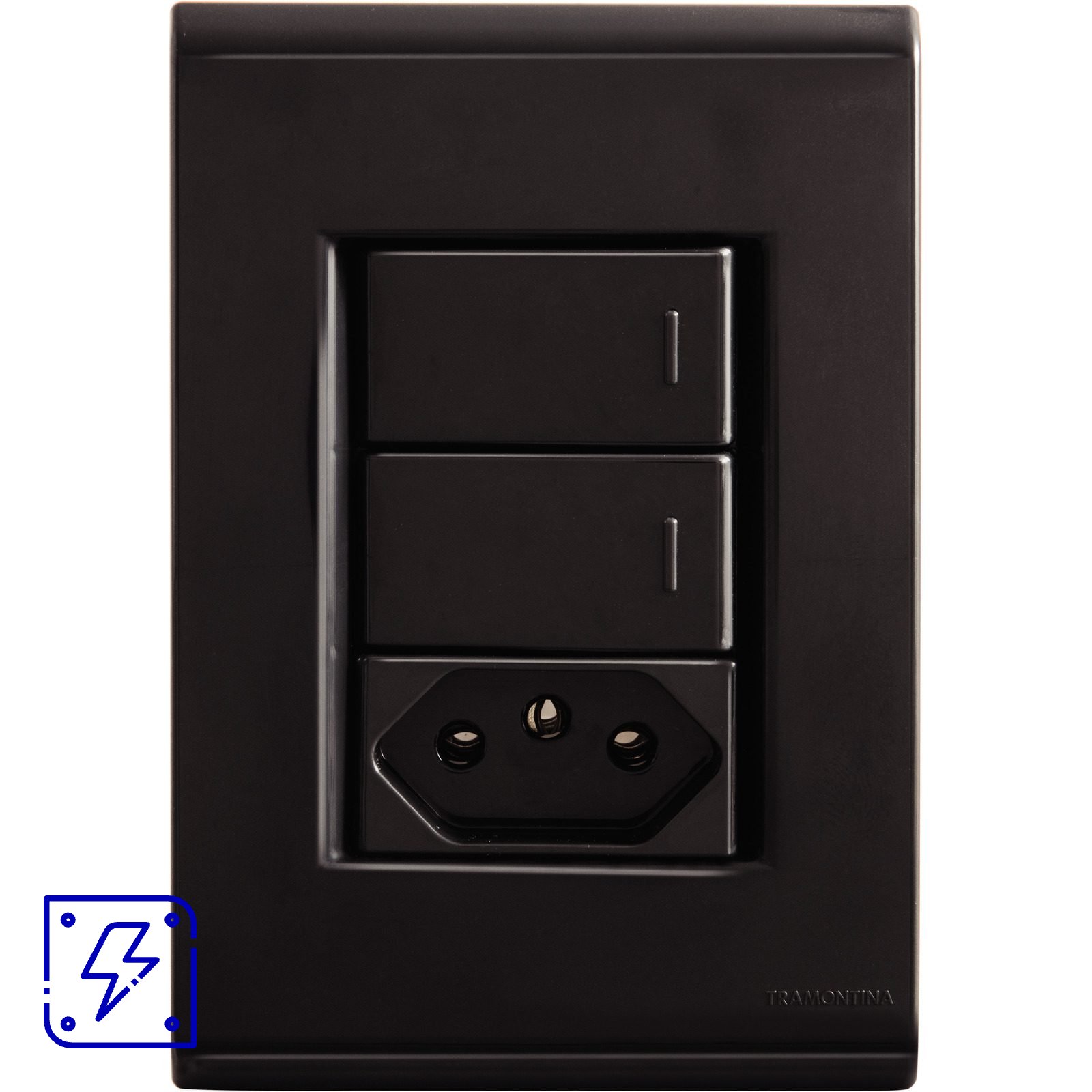 Conjunto 4x2 com 2 Interruptores Simples 10 A 250 V e 1 Tomada 2P+T 10 A 250 V Tramontina Liz Grafite 10 UNIDADES EMB.MINIMA