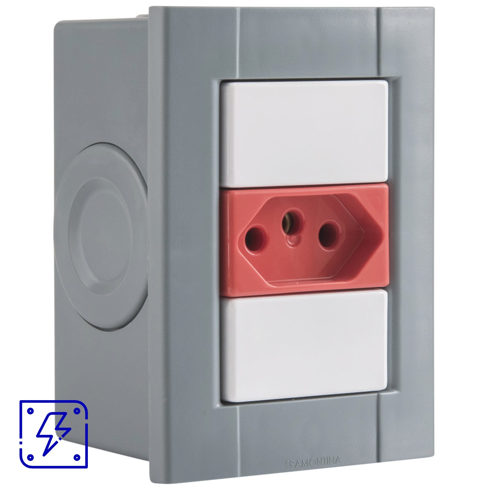 Conjunto de 1 Tomada 2P+T Tramontina Plastibox Cor Vermelho 20 A 250 V 12 UNIDADES EMB.MINIMA