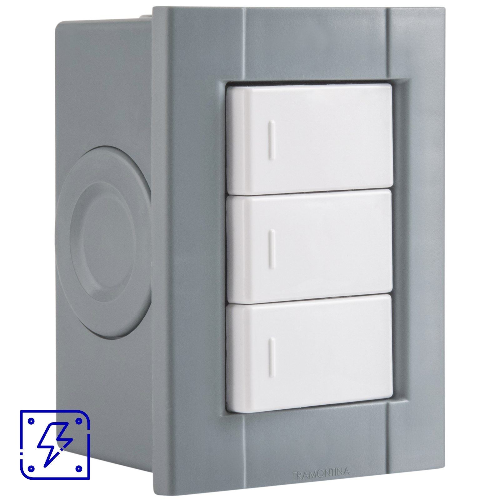 Conjunto de 3 Interruptores Simples Tramontina Plastibox Cor Cinza 10 A 250 V 12 UNIDADES EMB.MINIMA