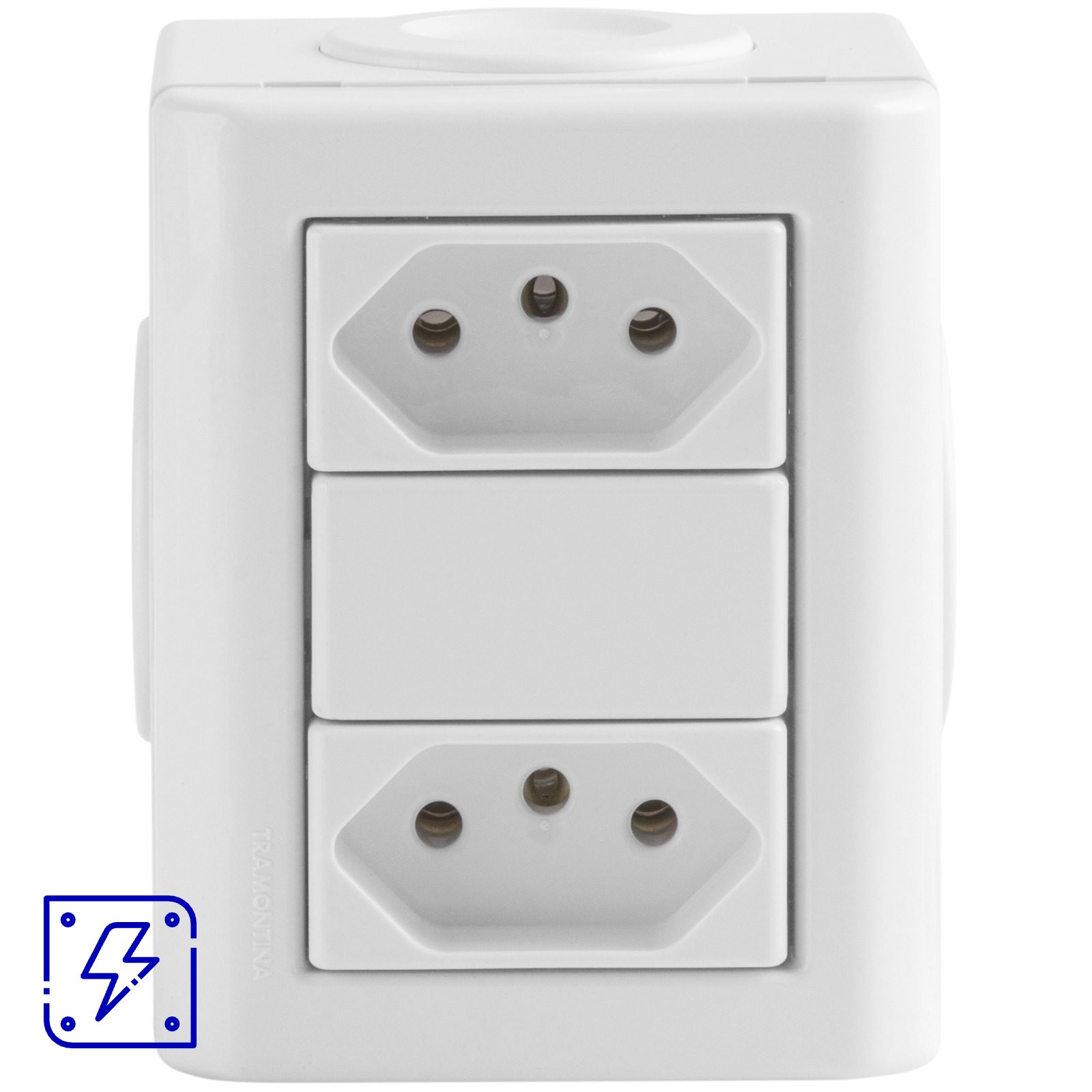 Conjunto Lizflex multiuso branco c/2 tomadas 2P+T 10A/250V brancas + 3 tampões 12 UNIDADES EMB.MINIMA