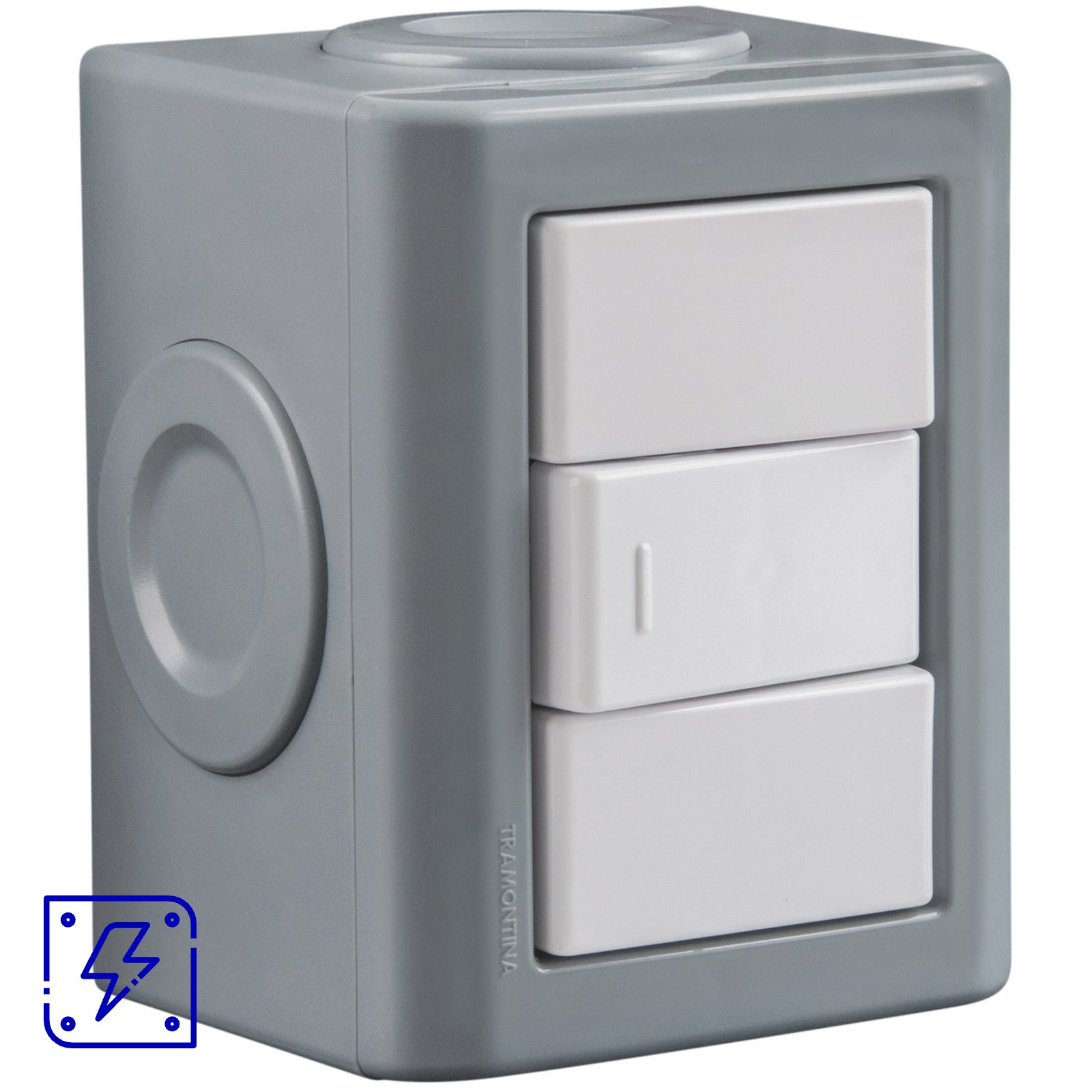 Conjunto Lizflex multiuso X cinza c/a interruptor simples 10A/250V branco + 3 tampões 12 UNIDADES EMB.MINIMA