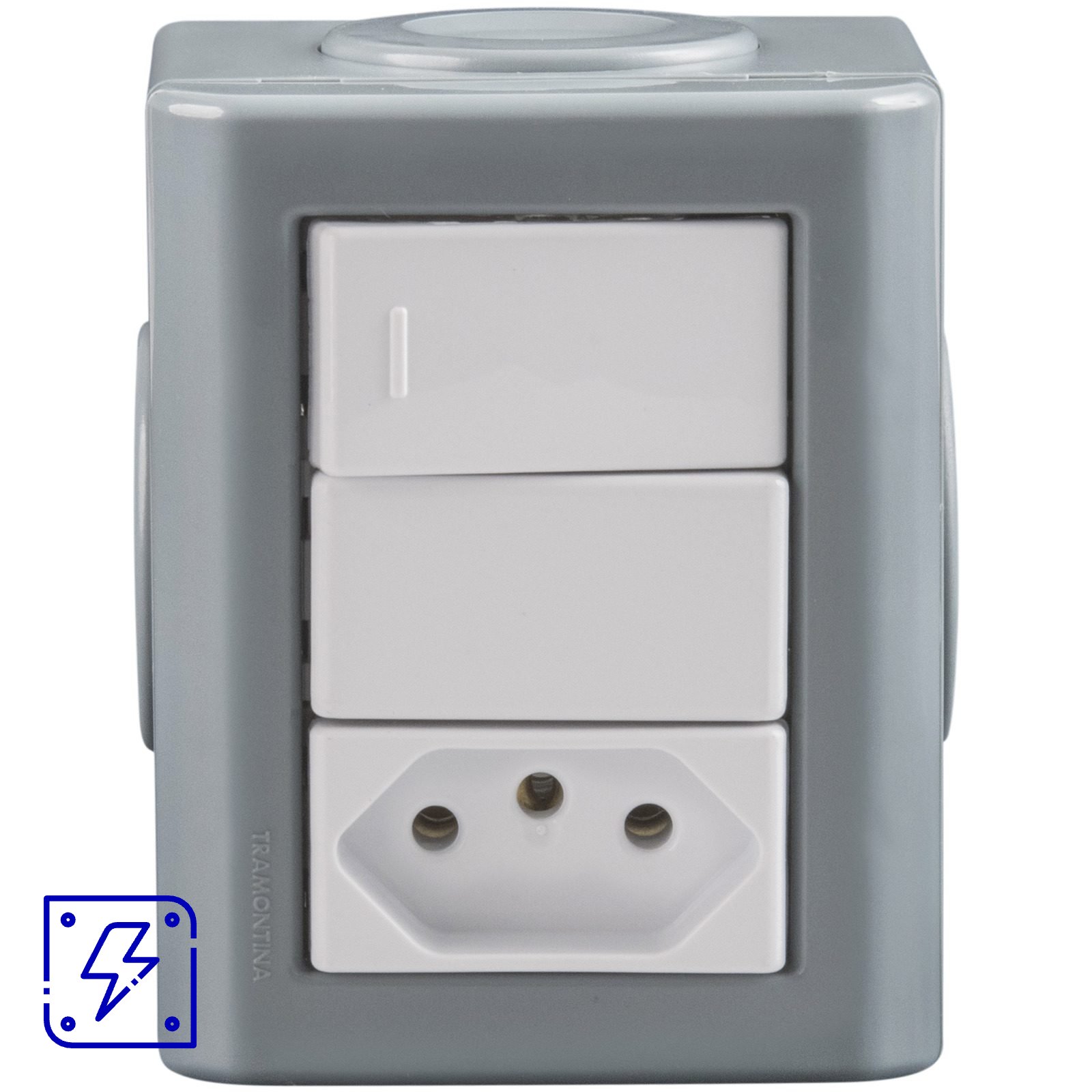 Conjunto Lizflex multiuso X cz c/1 interruptor simples 10A/250V 1 tomada 2P+T 10A/250V BR + 3 tampões 12 UNIDADES EMB.MINIMA