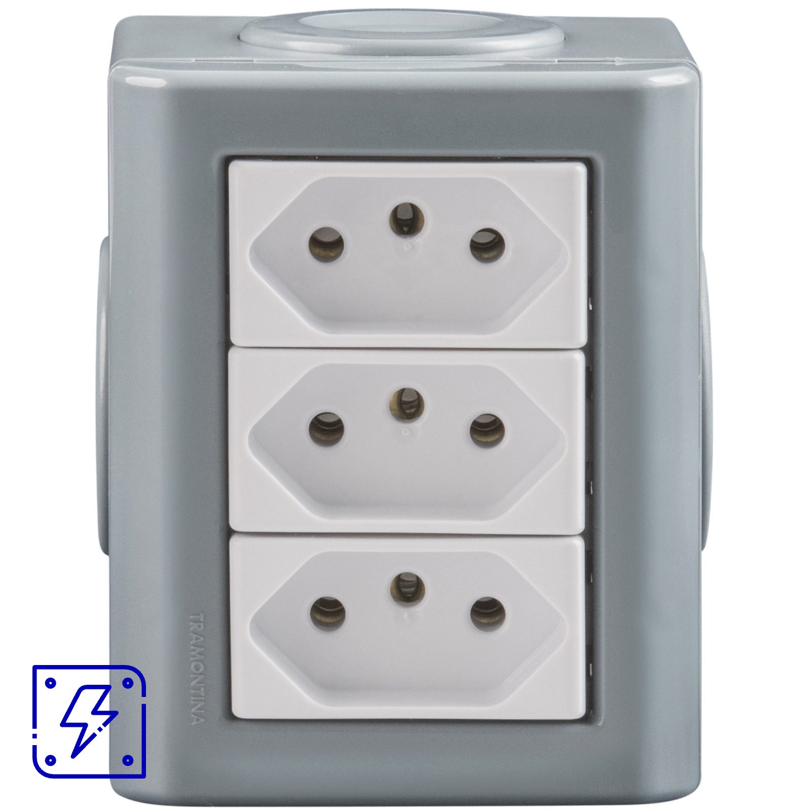 Conjunto Lizflex multiuso X cinza c/3 tomadas 2P+T 10A/250V brancas + 3 tampões 12 UNIDADES EMB.MINIMA
