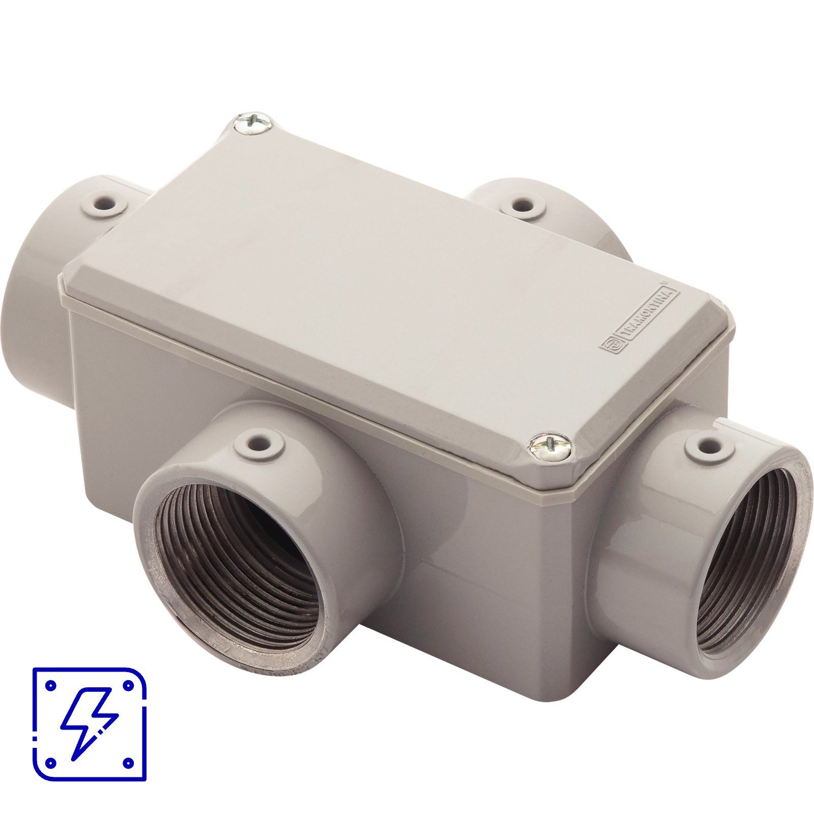 Condulete Fixo Tramontina Tipo X Rosca BSP 1" Com Tampa Com Pintura Cinza 6 UNIDADES EMB.MINIMA