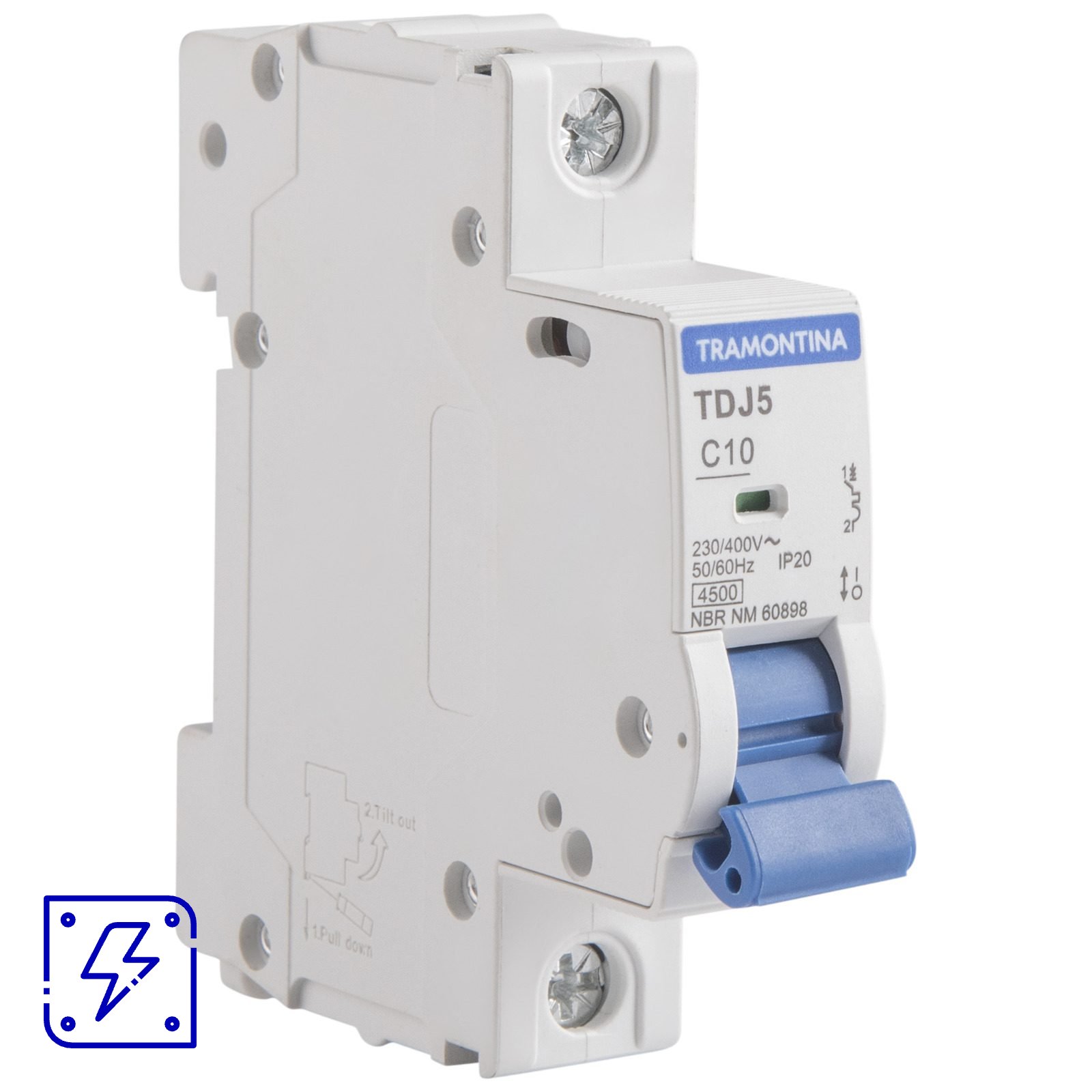 Minidisjuntor TDJ5-1C10 1 P 10 A 4,5 kA curva C Tramontina 12 UNIDADES EMB.MINIMA