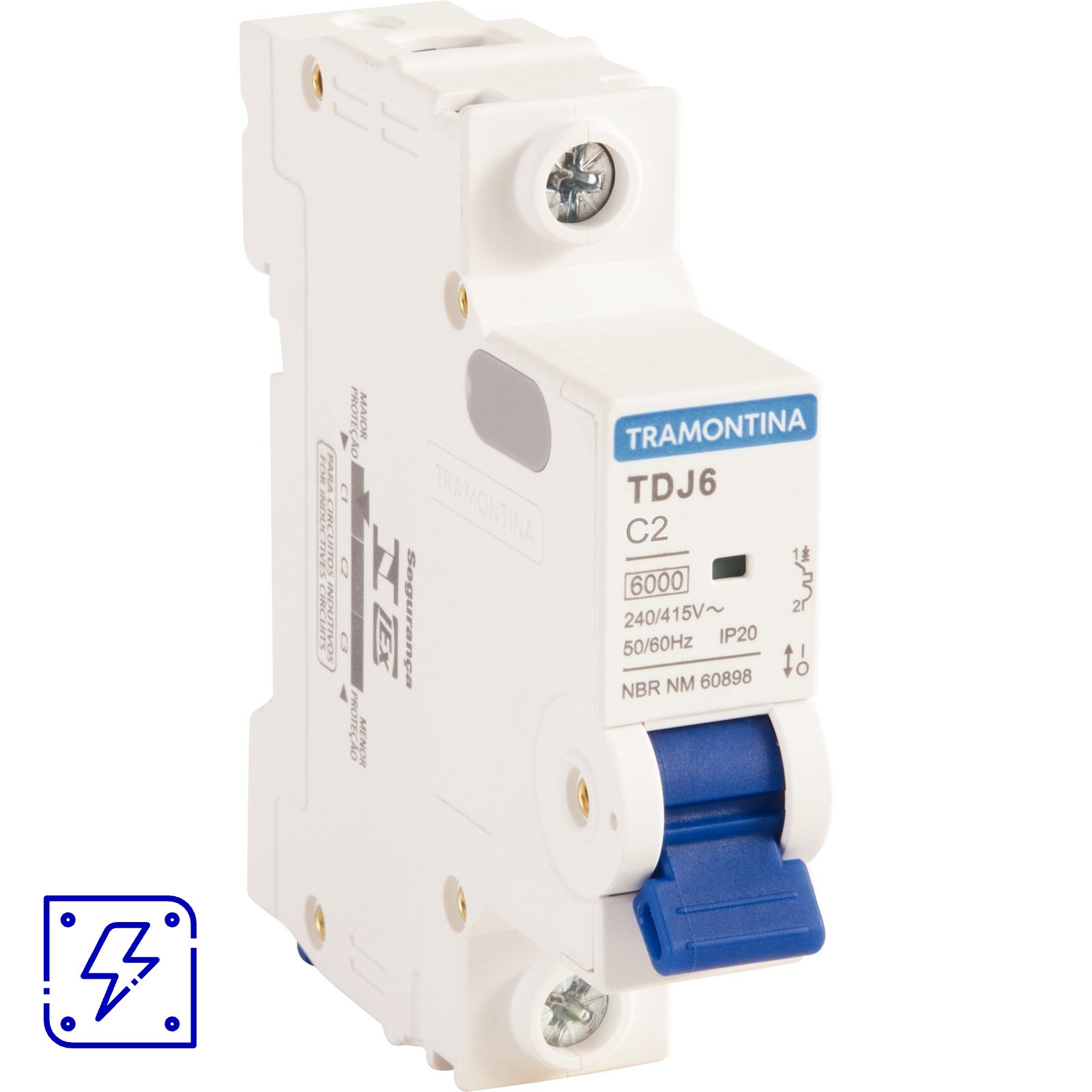 Minidisjuntor TDJ 1 P 2 A 6kA curva C Tramontina 12 UNIDADES EMB.MINIMA
