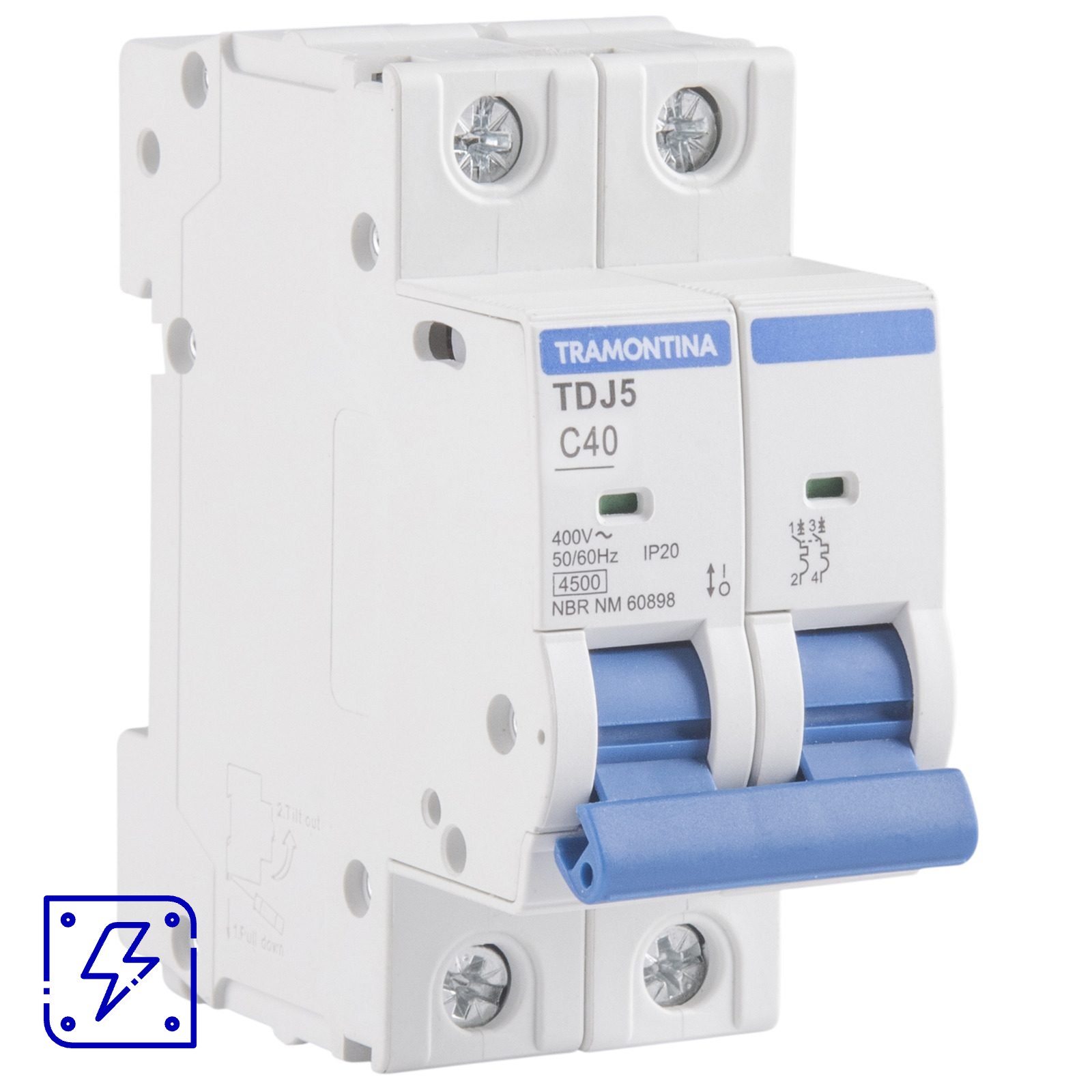Minidisjuntor TDJ5-2C40 2 P 40 A 4,5 kA curva C Tramontina 6 UNIDADES EMB.MINIMA