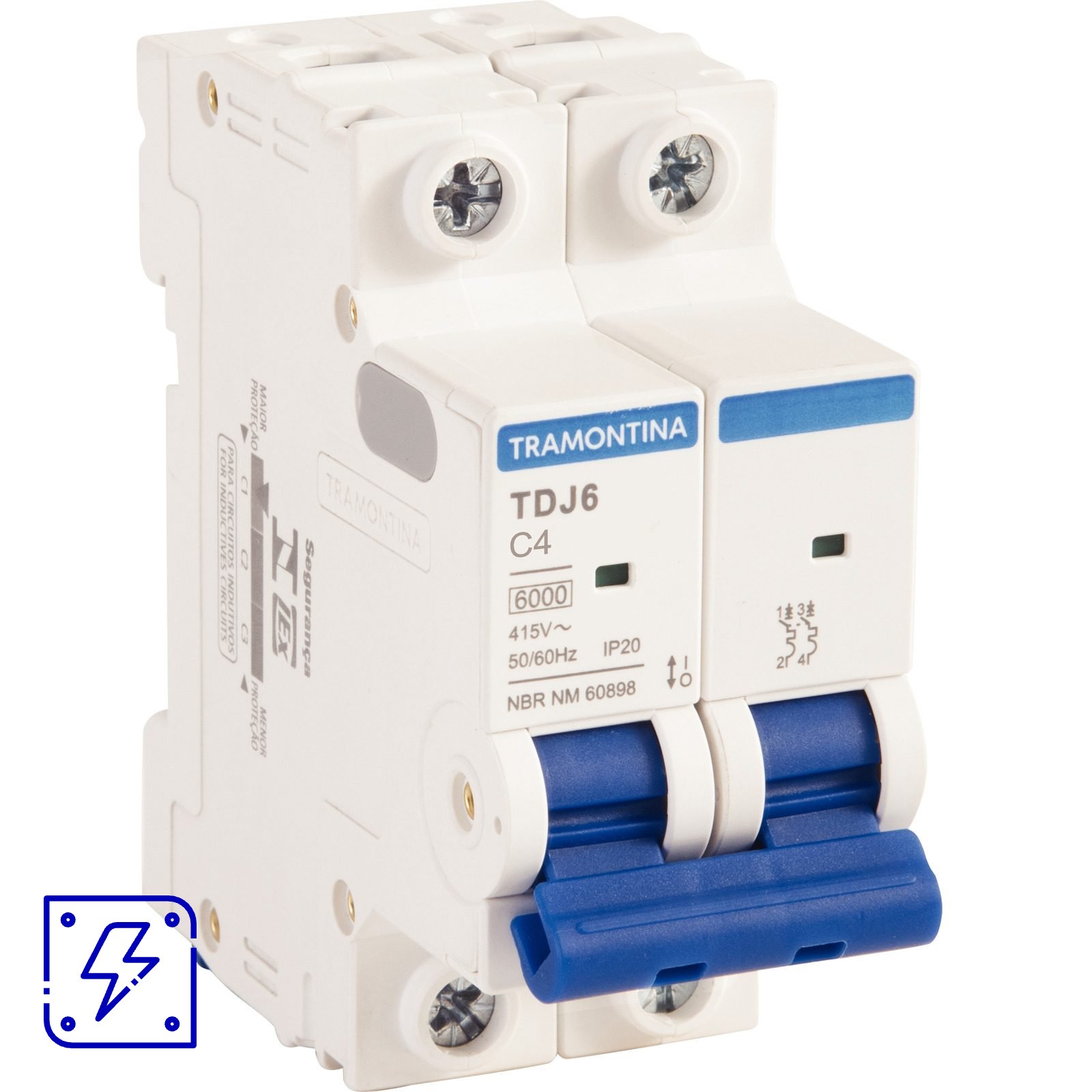 Minidisjuntor TDJ6 2 P 4 A 6kA curva C Tramontina 6 UNIDADES EMB.MINIMA
