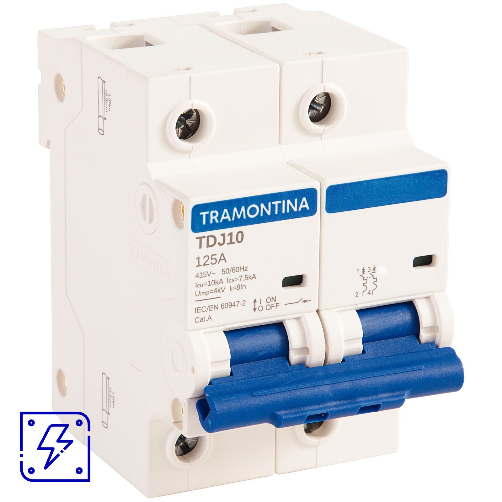 Minidisjuntor TDJ10 2 P 125 A 10 kA curva C Tramontina 6 UNIDADES EMB.MINIMA