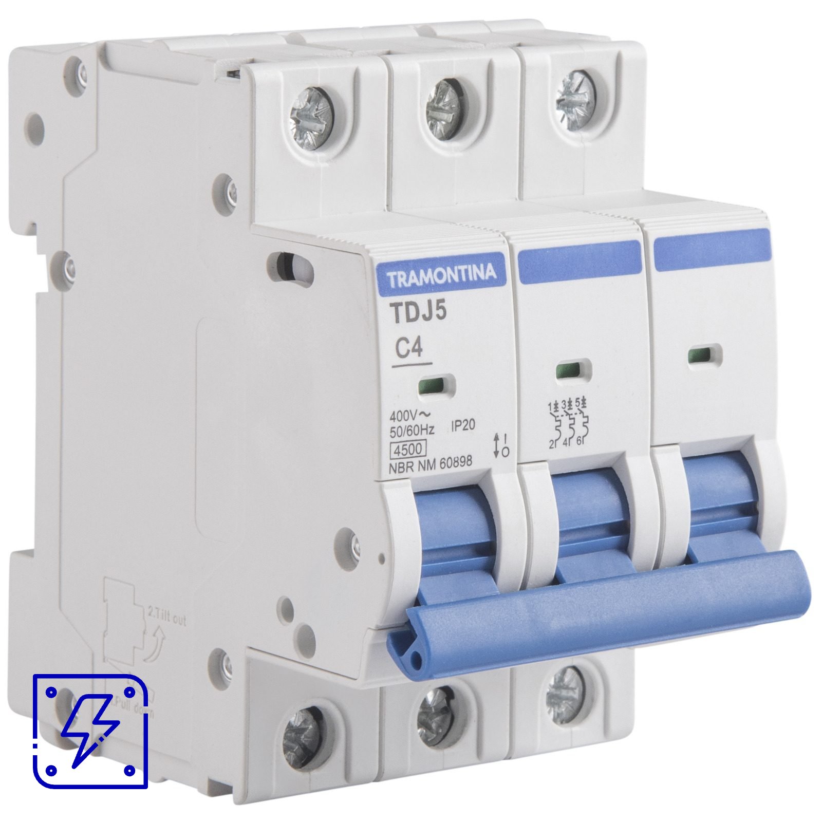 Minidisjuntor TDJ5-3C4 3 P 4 A 4,5 kA curva C Tramontina 4 UNIDADES EMB.MINIMA