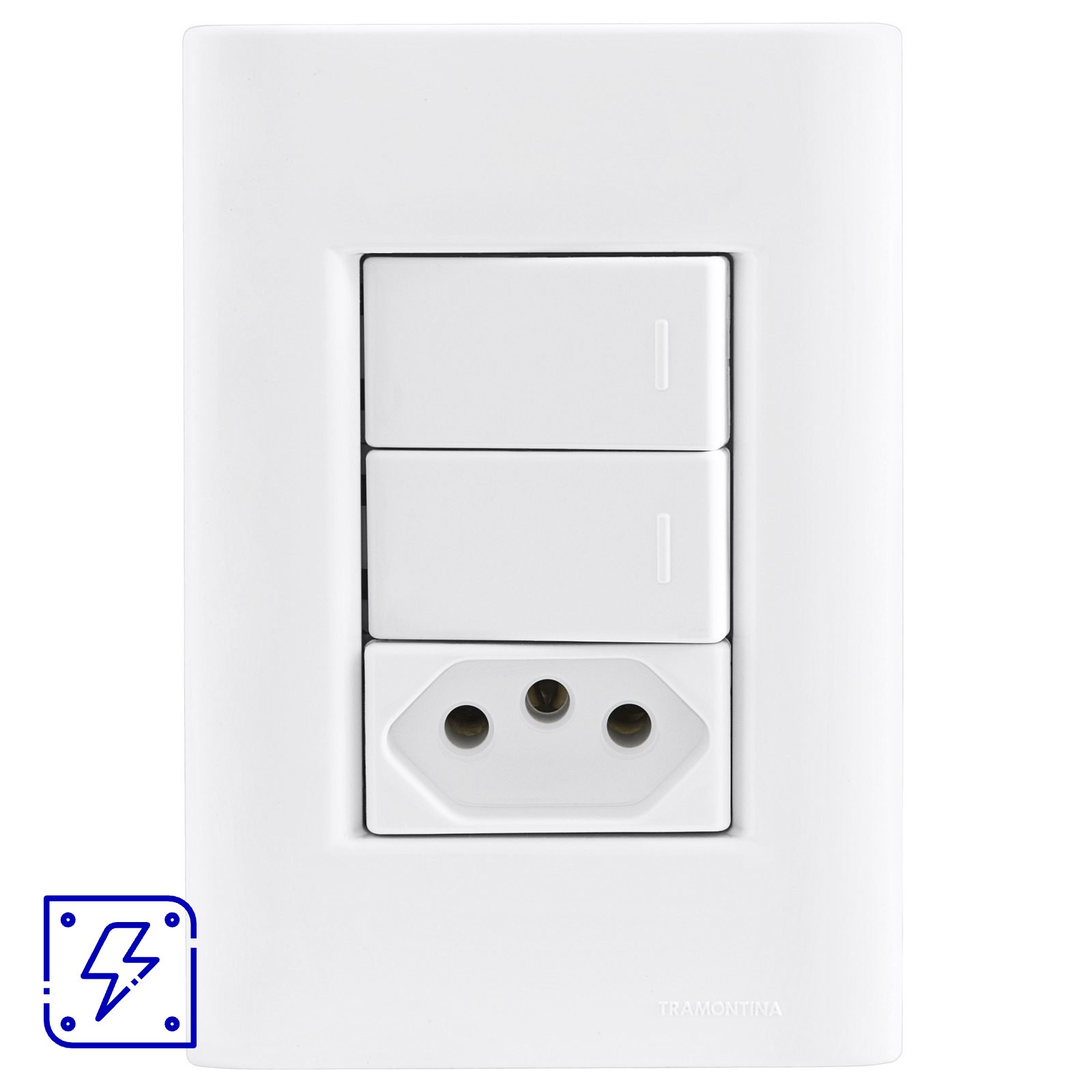 Conjunto 4x2 com 2 Interruptores Simples 10 A 250 V e 1 Tomada 2P+T 10 A 250 V Tramontina Giz Branco 10 UNIDADES EMB.MINIMA