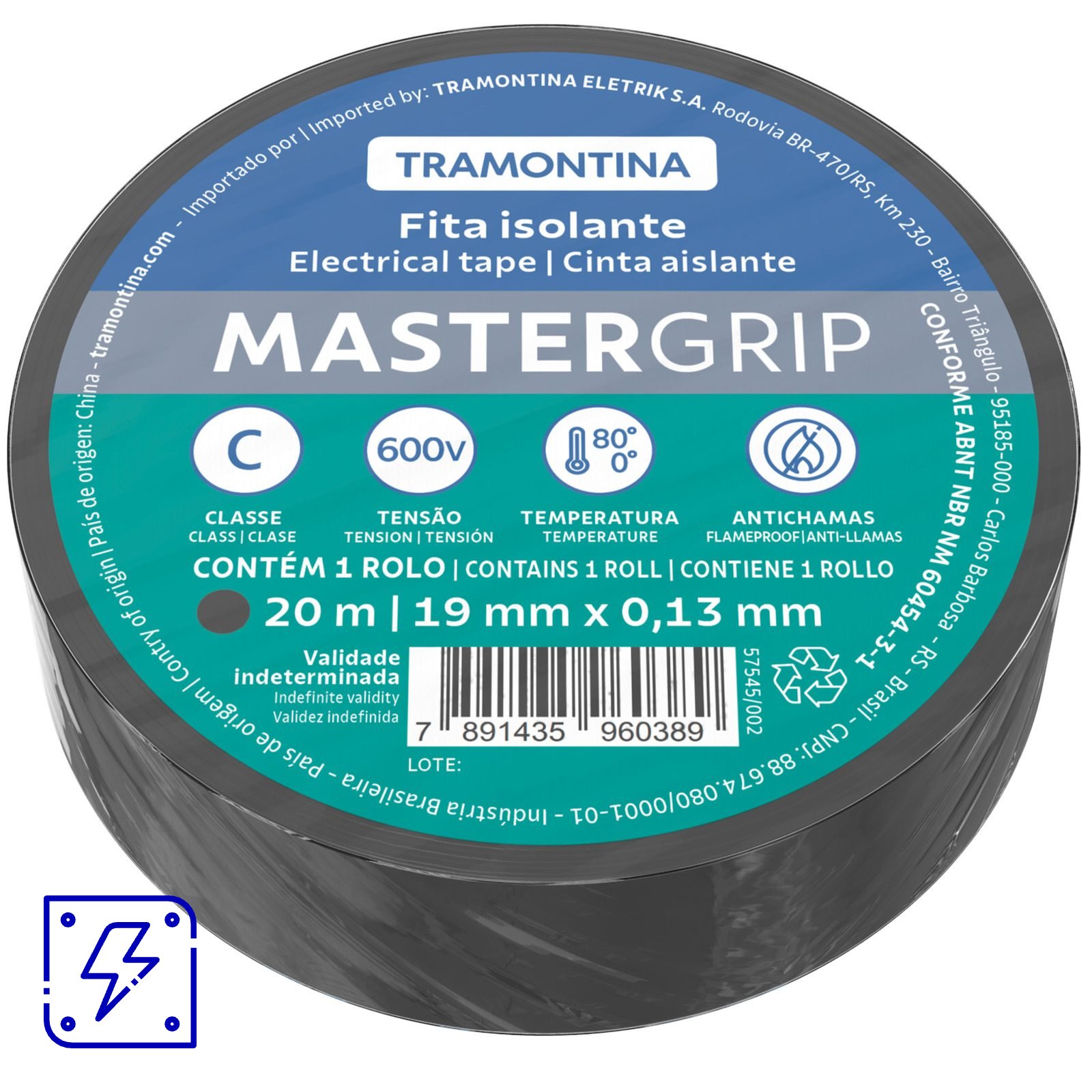 Fita Isolante Classe C 0,13x19 mm Tramontina Preta 20 m 60 UNIDADES EMB.MINIMA