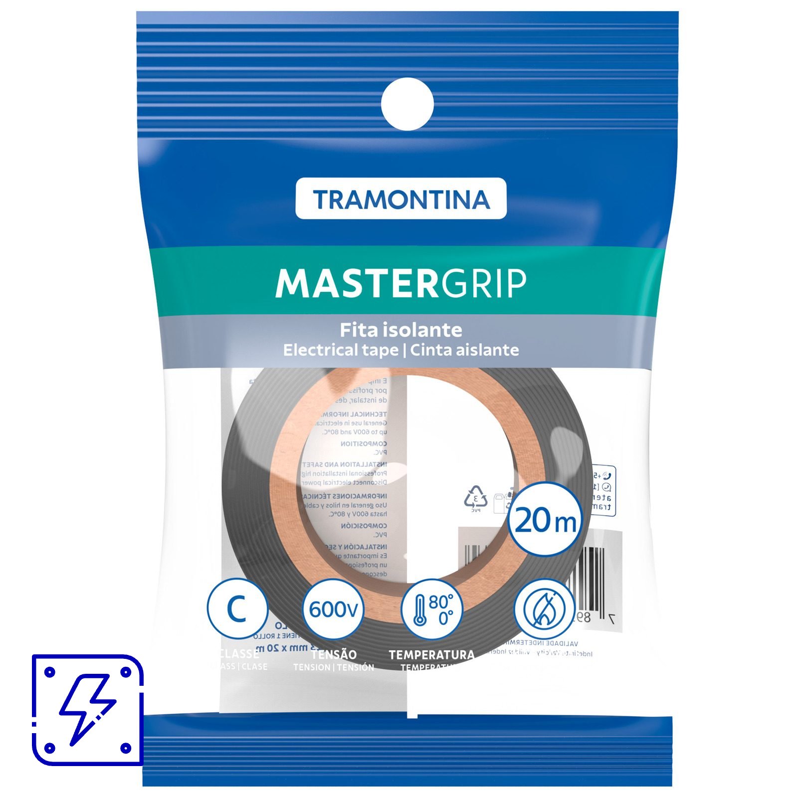 Fita Isolante Classe C 0,13x19 mm Tramontina Preta 20 m com Embalagem Flow-Pack 50 UNIDADES EMB.MINIMA