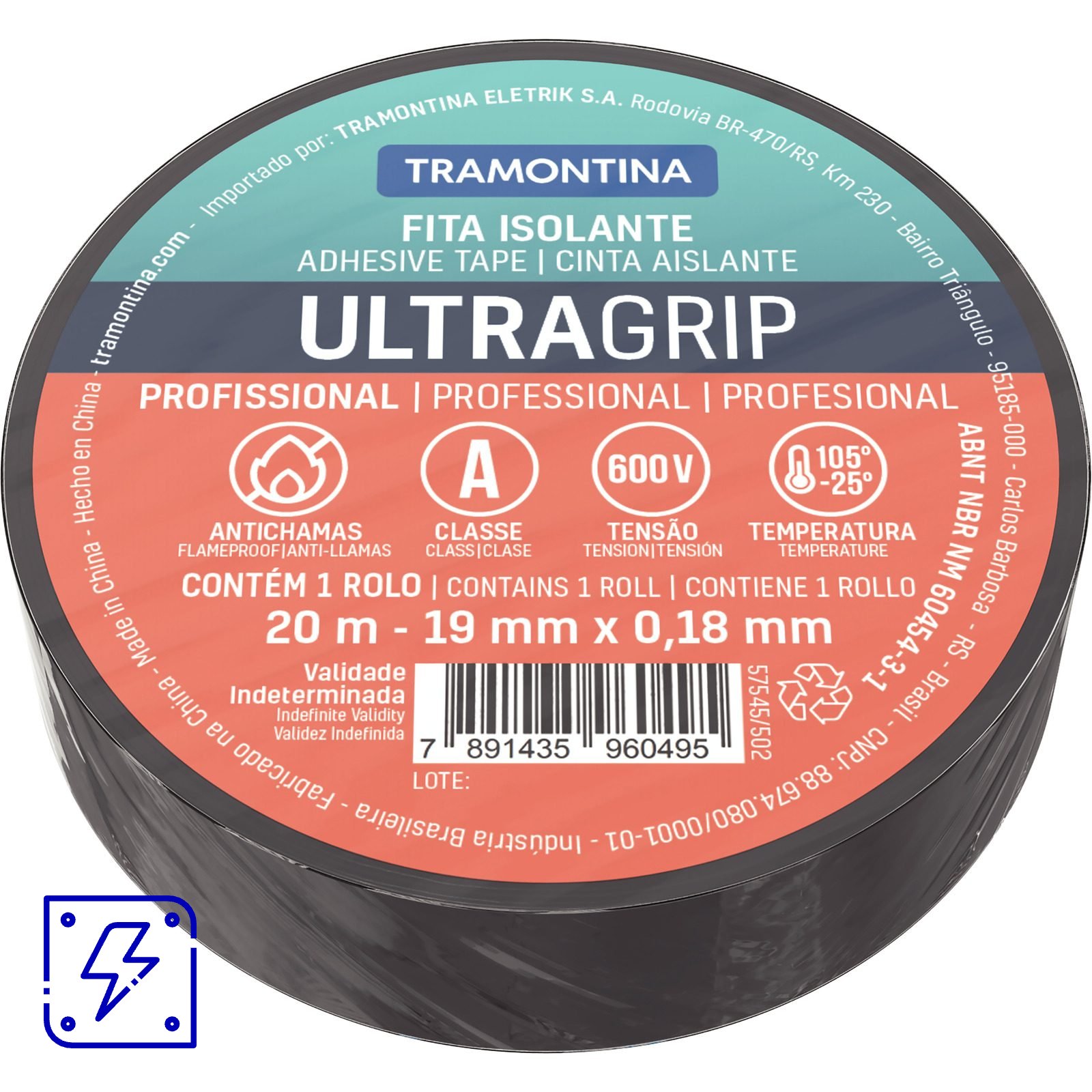 Fita Isolante Classe A 0,18x19 mm Tramontina Preta 20 m 60 UNIDADES EMB.MINIMA