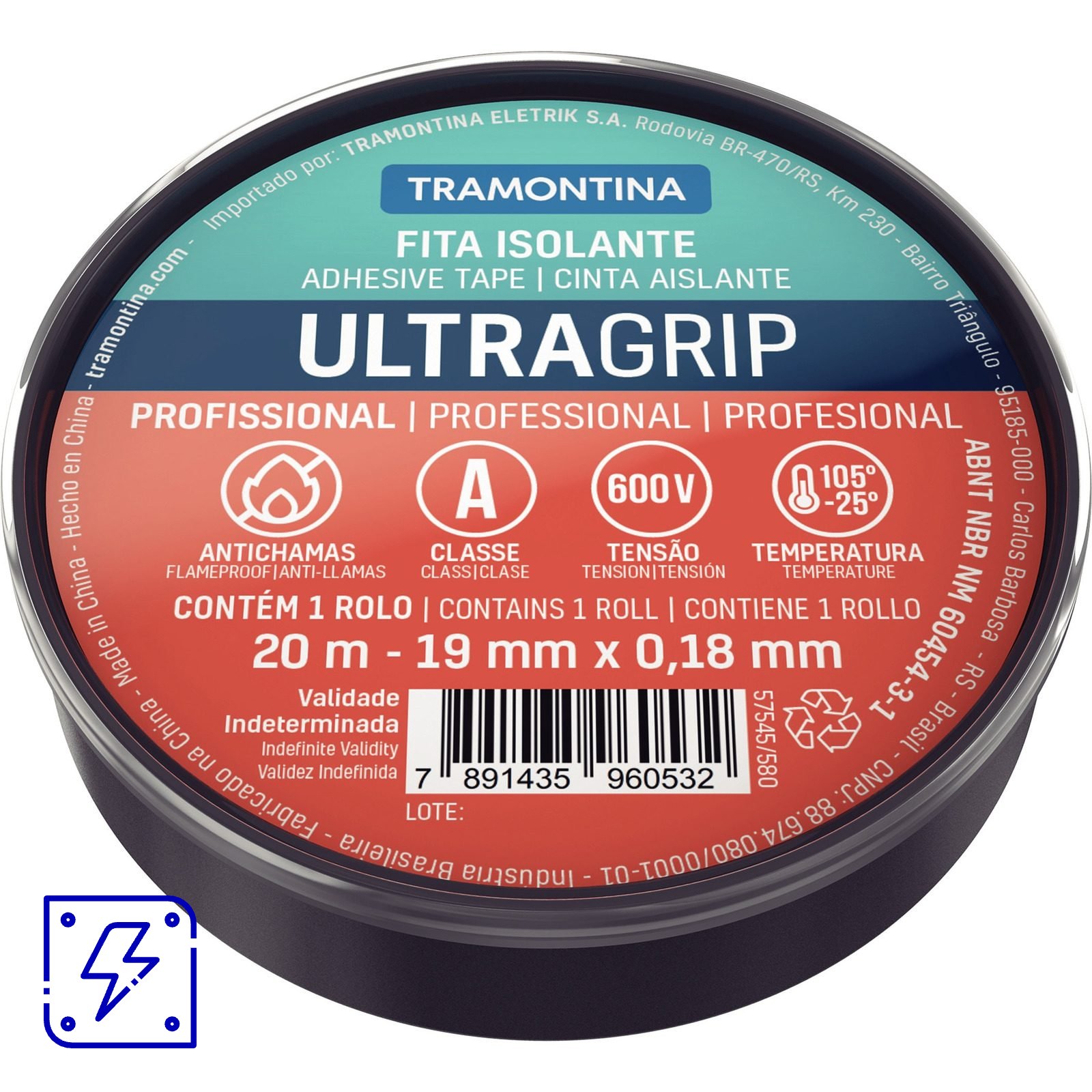 Fita Isolante Classe A 0,18x19 mm Tramontina Preta 20 m 50 UNIDADES EMB.MINIMA