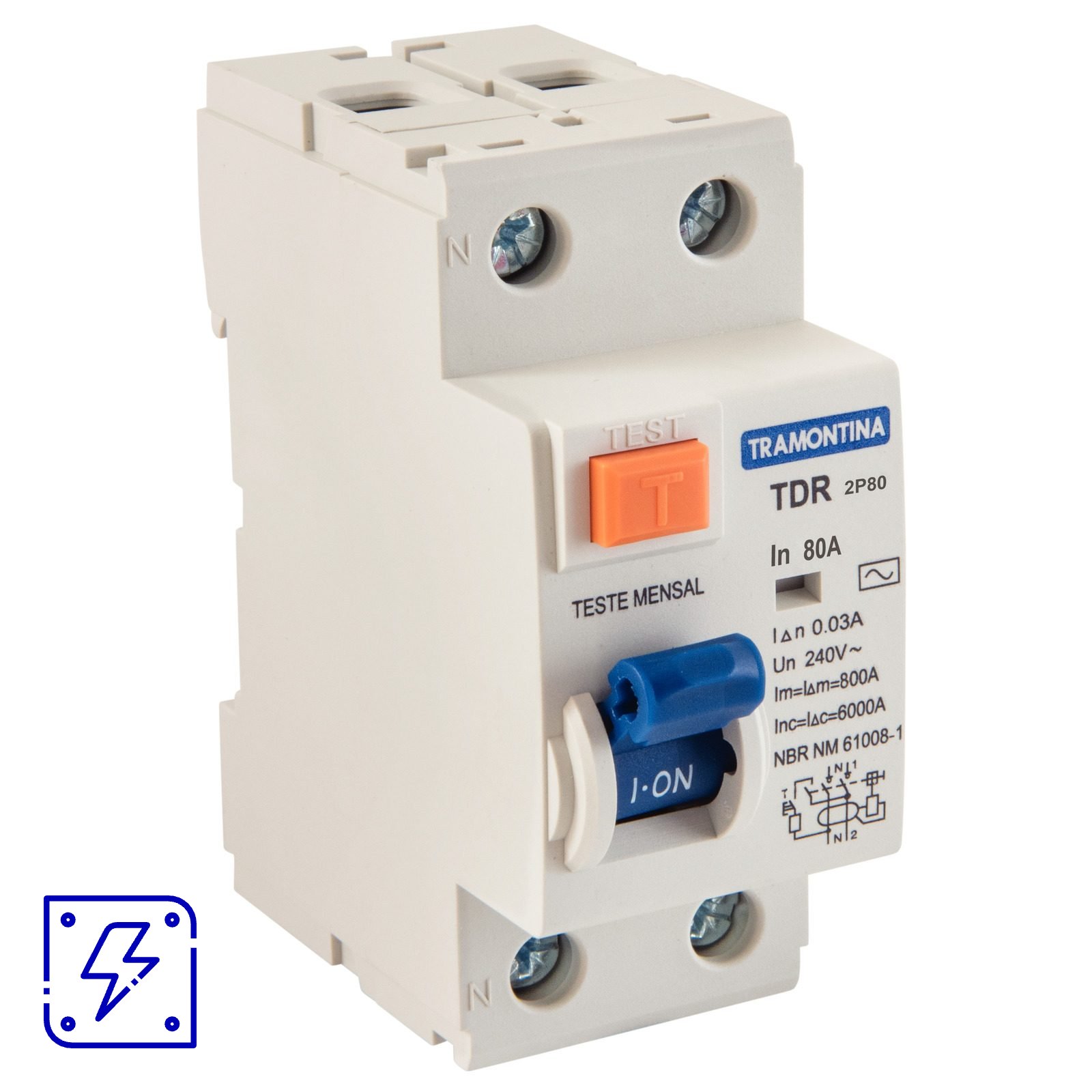 Interruptor TDR-80 2P 80 A 30 mA 6 KA Tramontina 1 UNIDADES EMB.MINIMA