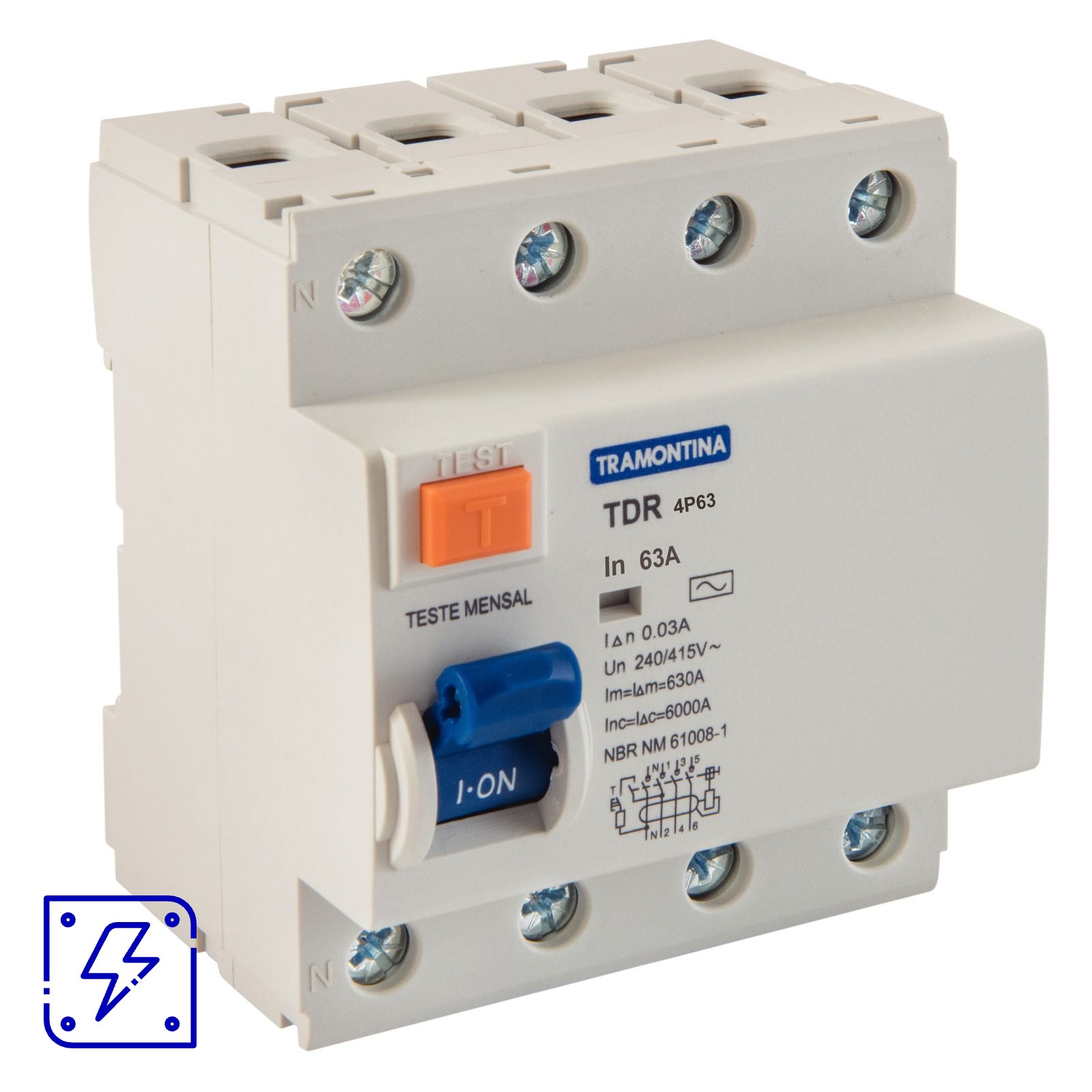 Interruptor TDR-63 4P 63 A 30 mA 6 KA Tramontina 1 UNIDADES EMB.MINIMA