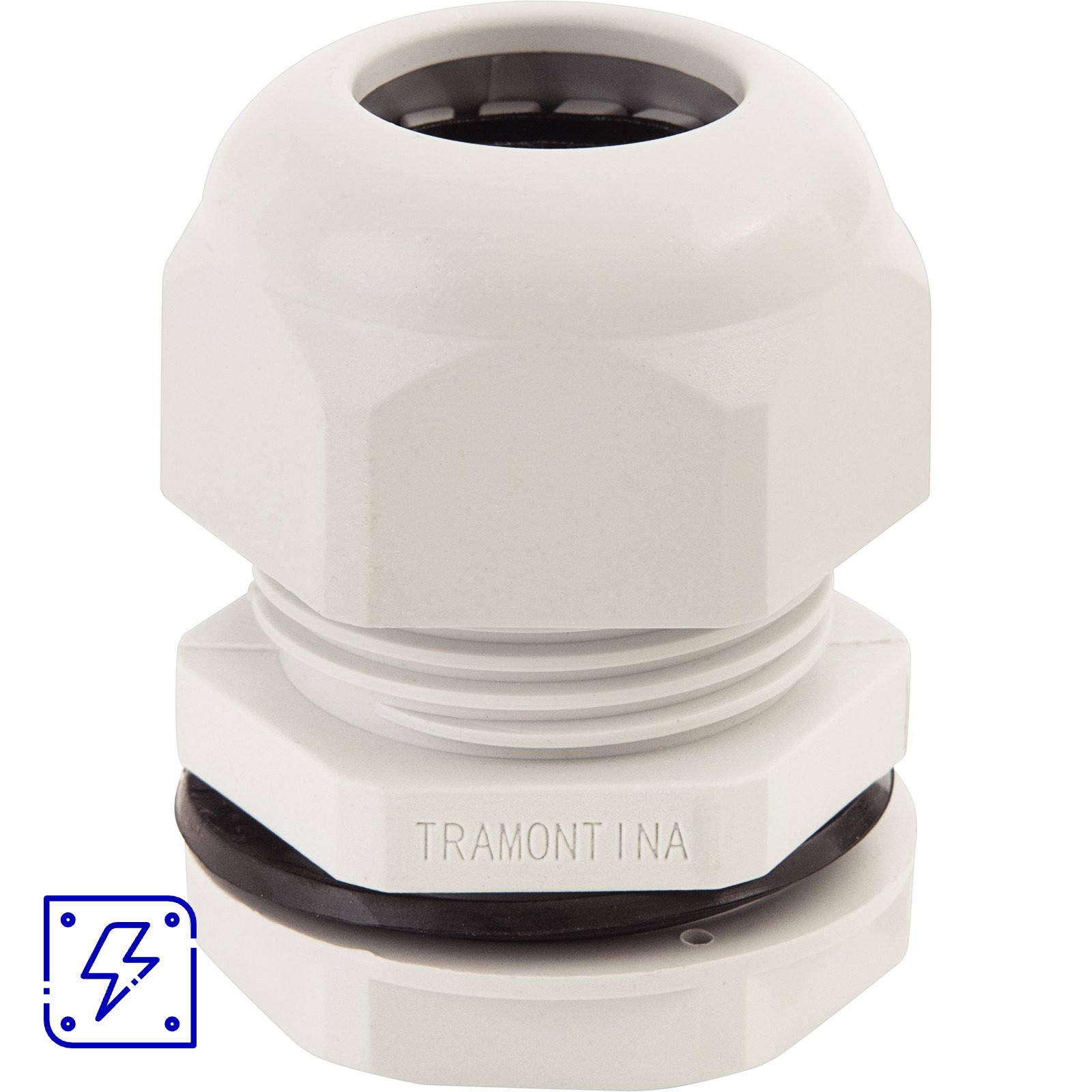 Conector prensa-cabo 3/4 polegada Tramontina em termoplástico cinza com bucha 50 UNIDADES EMB.MINIMA