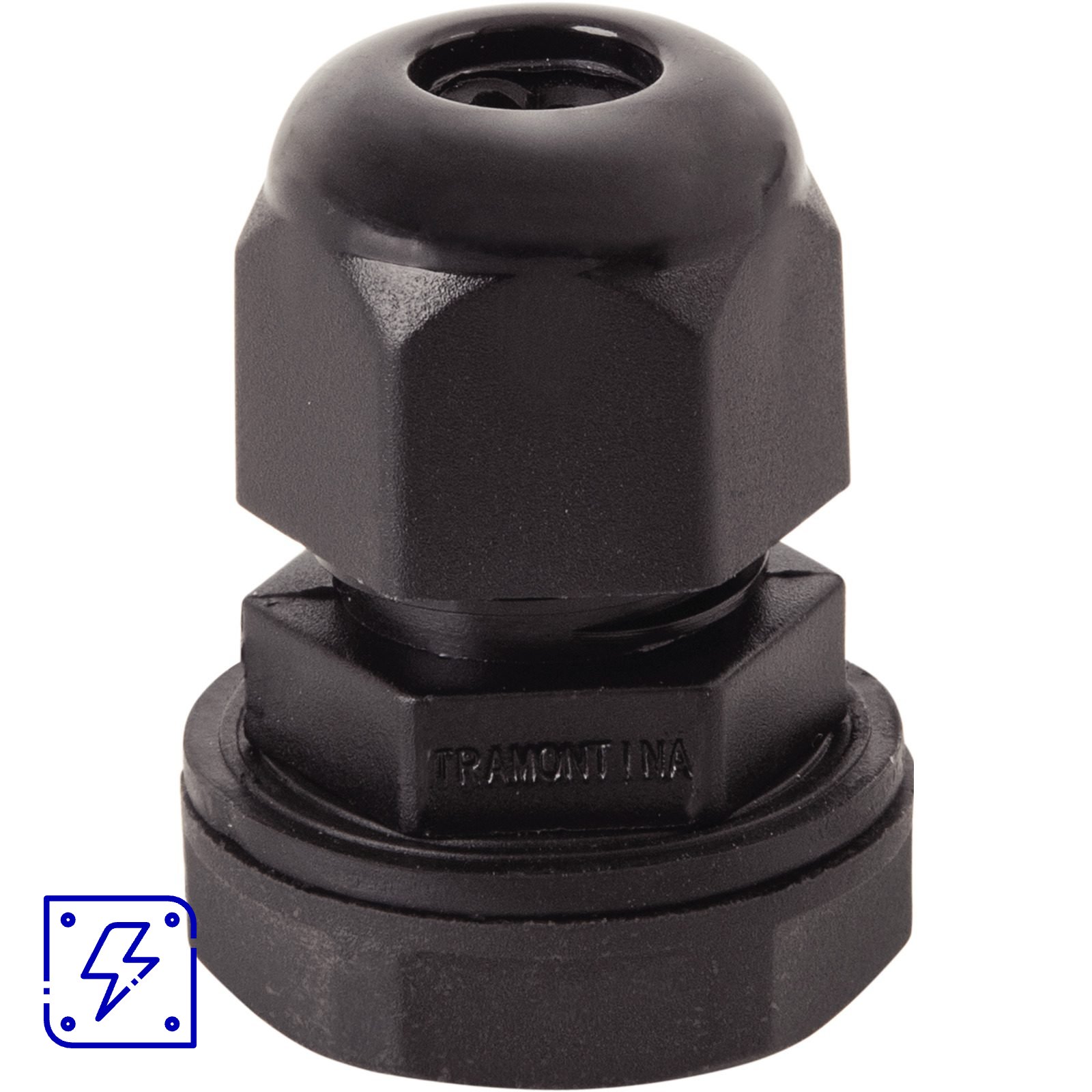 Conector prensa-cabo 1/4 polegada Tramontina em termoplástico preto com bucha 50 UNIDADES EMB.MINIMA