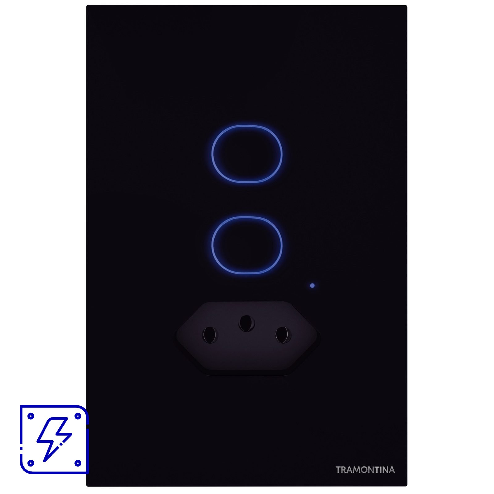 Interruptor Onne Touch Smart Tramontina Preto com 2 Teclas e 1 Tomada 2P+T 10 A 250 V 1 UNIDADES EMB.MINIMA