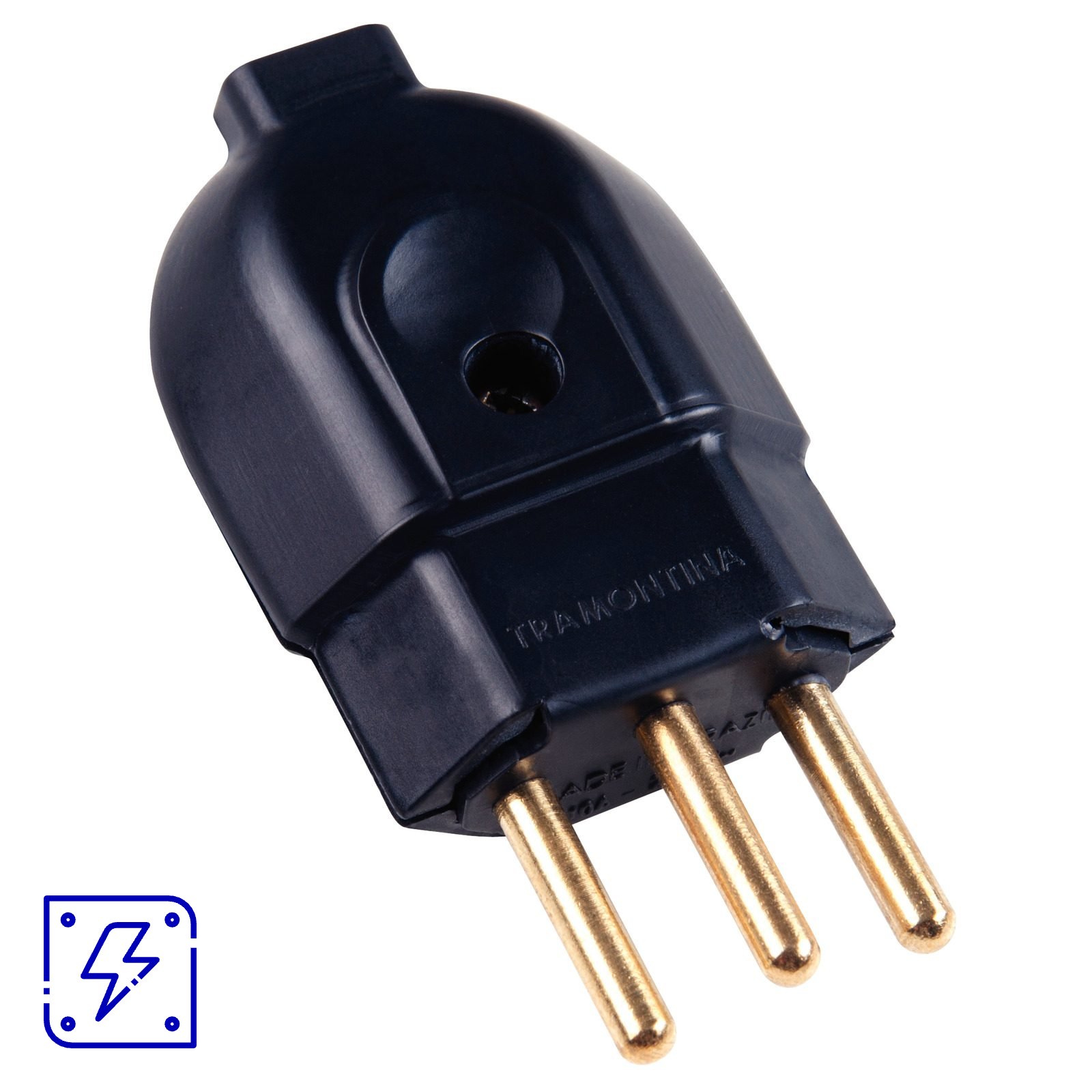 Plugue Macho 2P+T 250 V 10 A Tramontina Preto 50 UNIDADES EMB.MINIMA