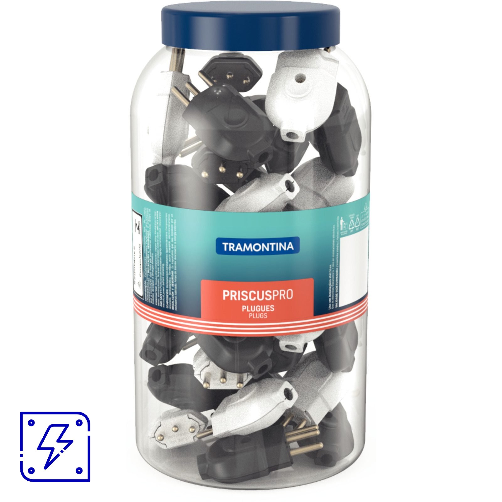 Plugue Macho 2P+T 10 A 250 V Tramontina Preto e Branco Pote com 68 Unidades 68 UNIDADES EMB.MINIMA