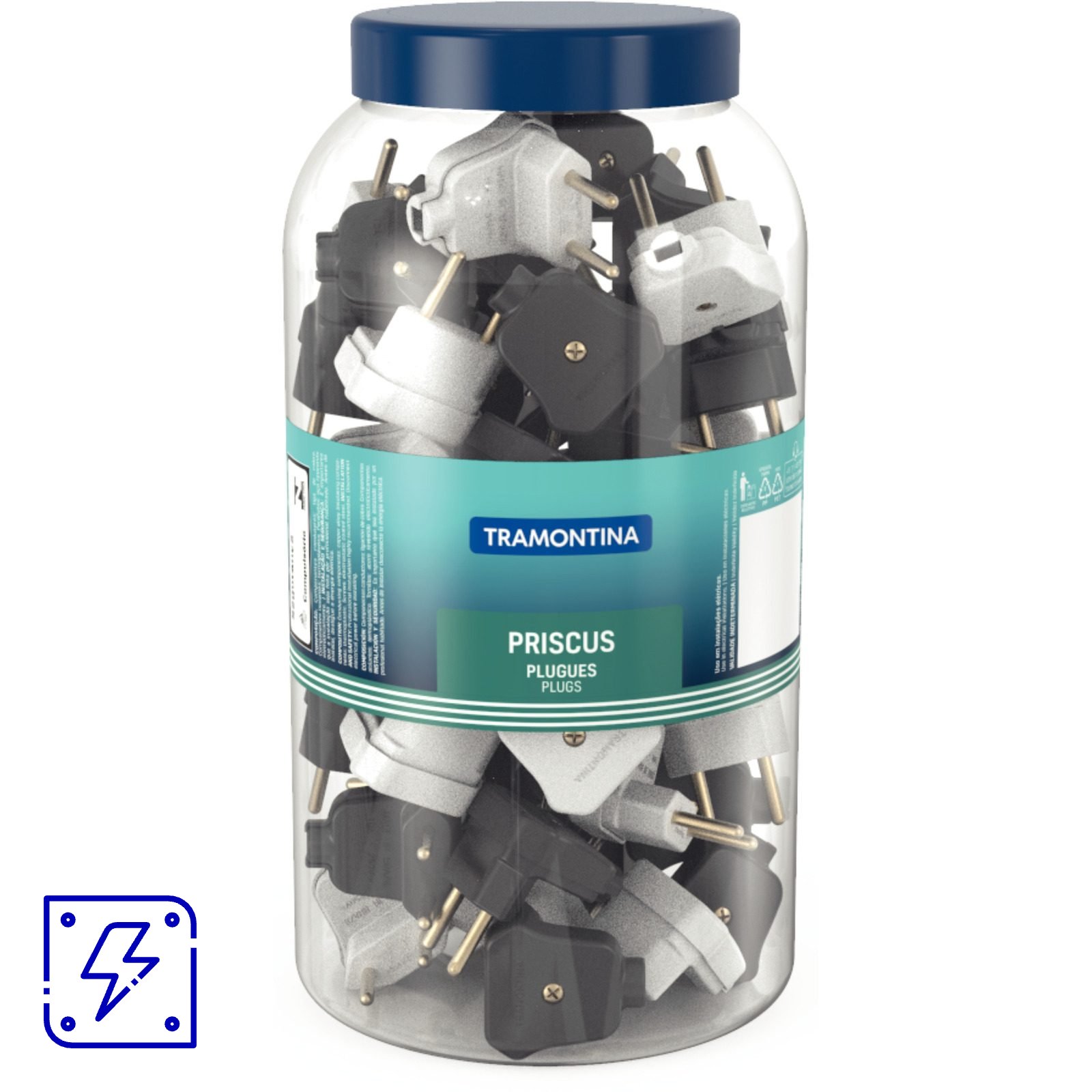 Plugue Angular 2P 10 A 250 V Tramontina Preto e Branco Pote com 78 Unidades 78 UNIDADES EMB.MINIMA