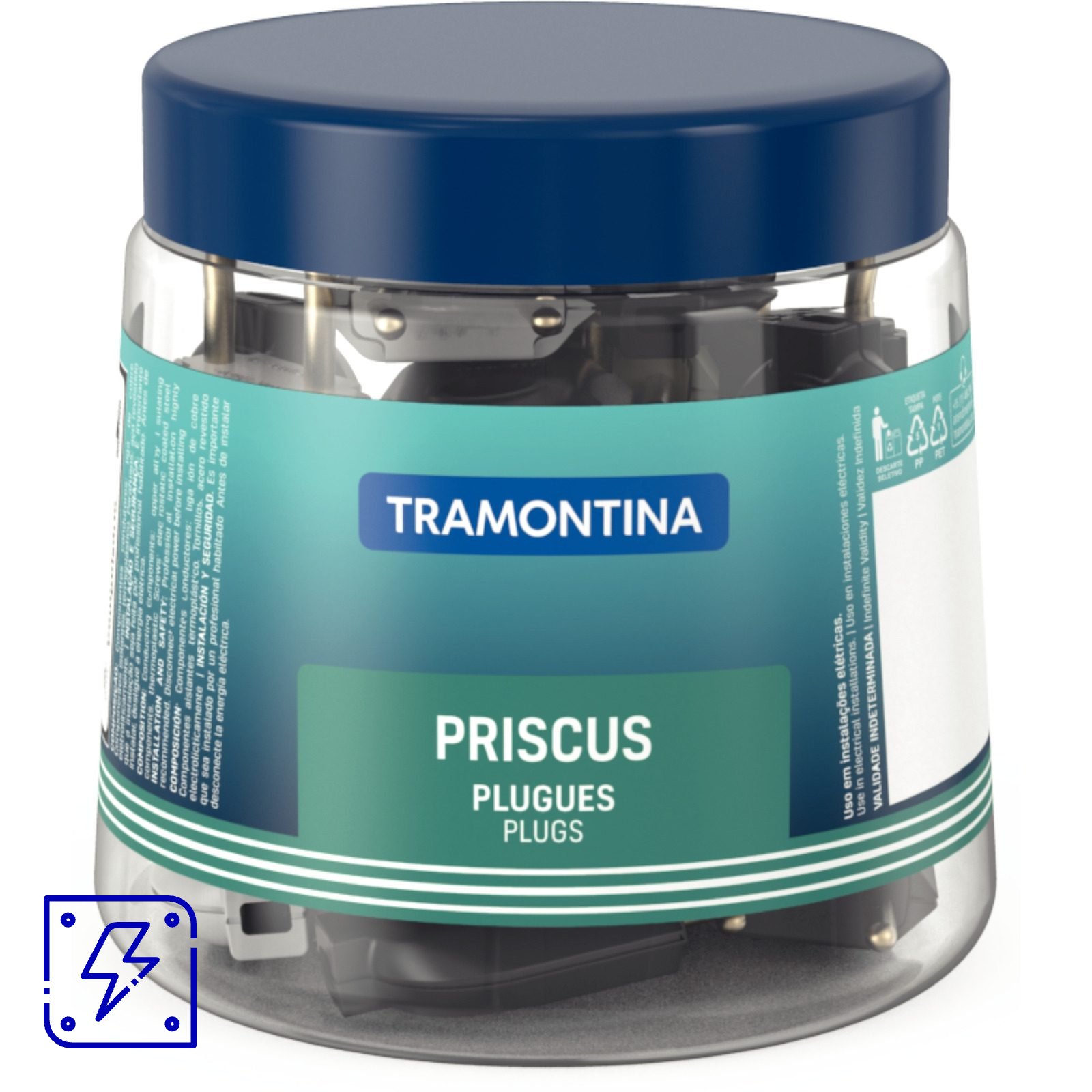 Plugue Macho 2P 10 A 250 V Tramontina Preto e Branco Pote com 42 Unidades 84 UNIDADES EMB.MINIMA