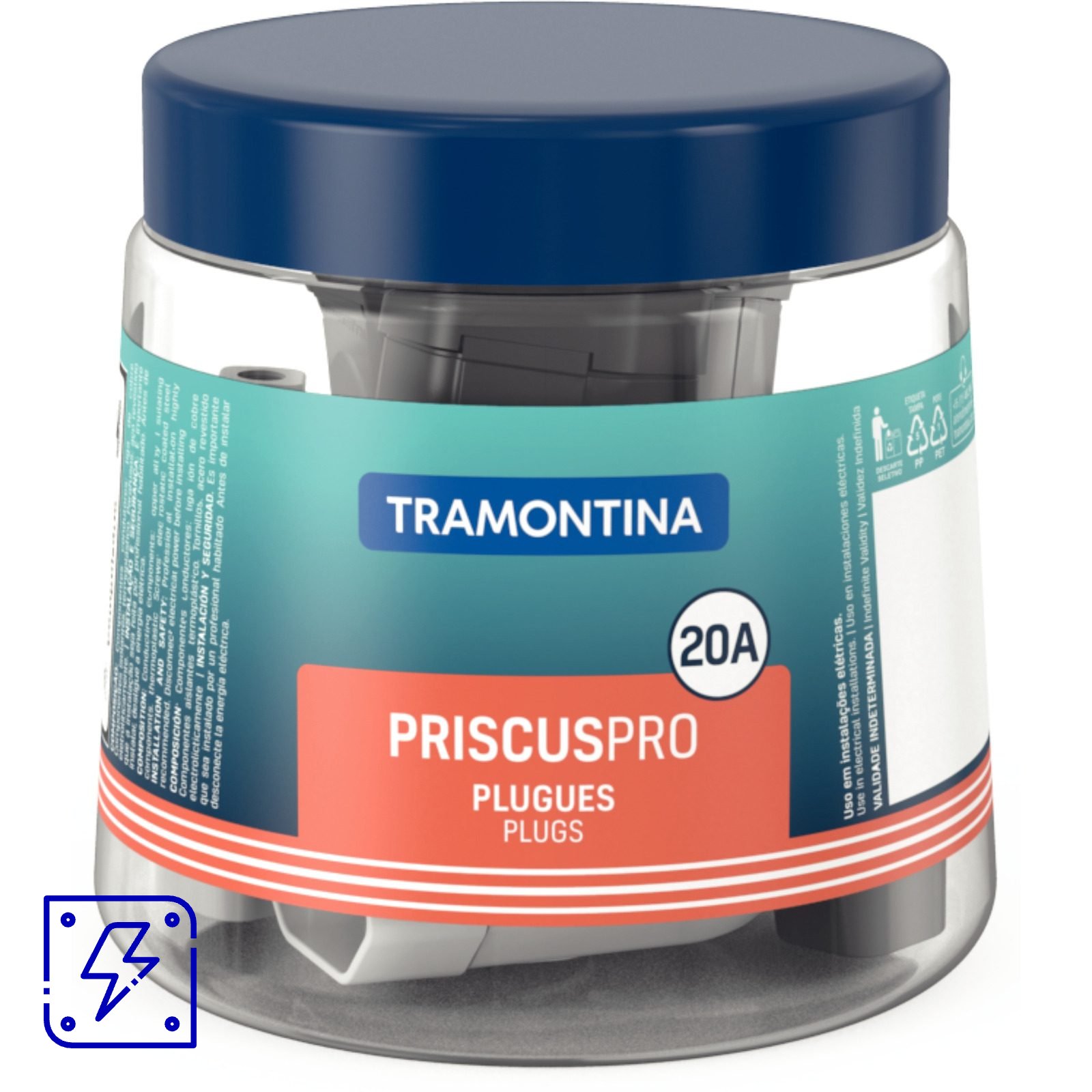 Plugue Fêmea 2P+T 20 A 250 V Tramontina Preto e Branco Pote com 14 Unidades 28 UNIDADES EMB.MINIMA