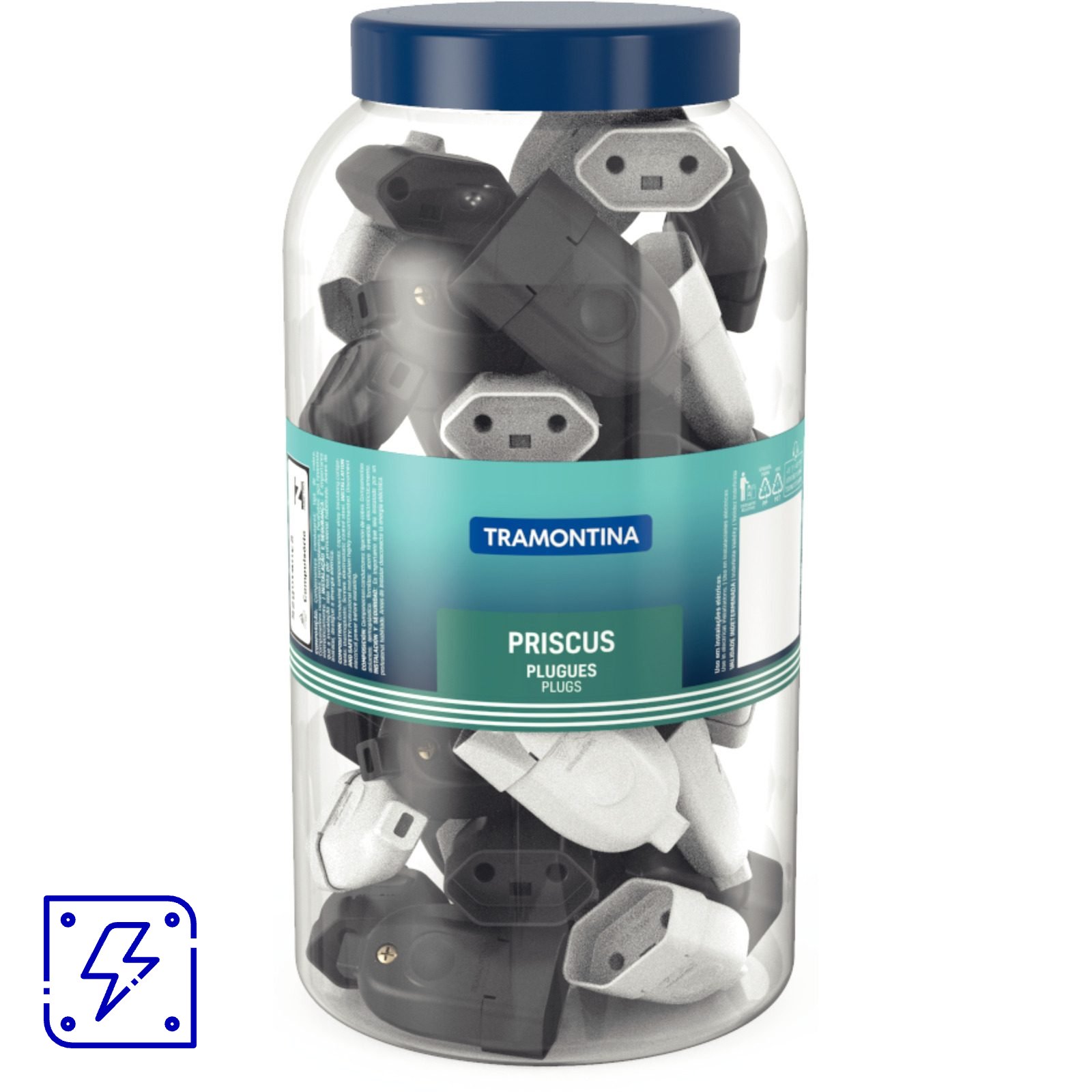 Plugue Fêmea 2P 10 A 250 V Tramontina Preto e Branco Pote com 66 Unidades 66 UNIDADES EMB.MINIMA