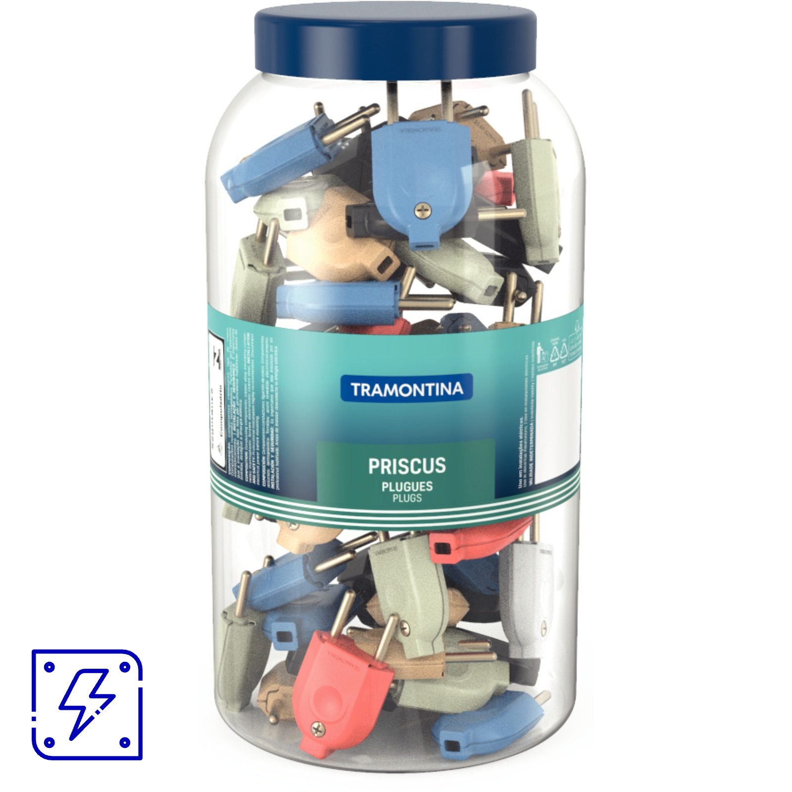 Plugue Macho 2P 10 A 250 V Tramontina 6 Cores Pote com 120 Unidades 480 UNIDADES EMB.MINIMA