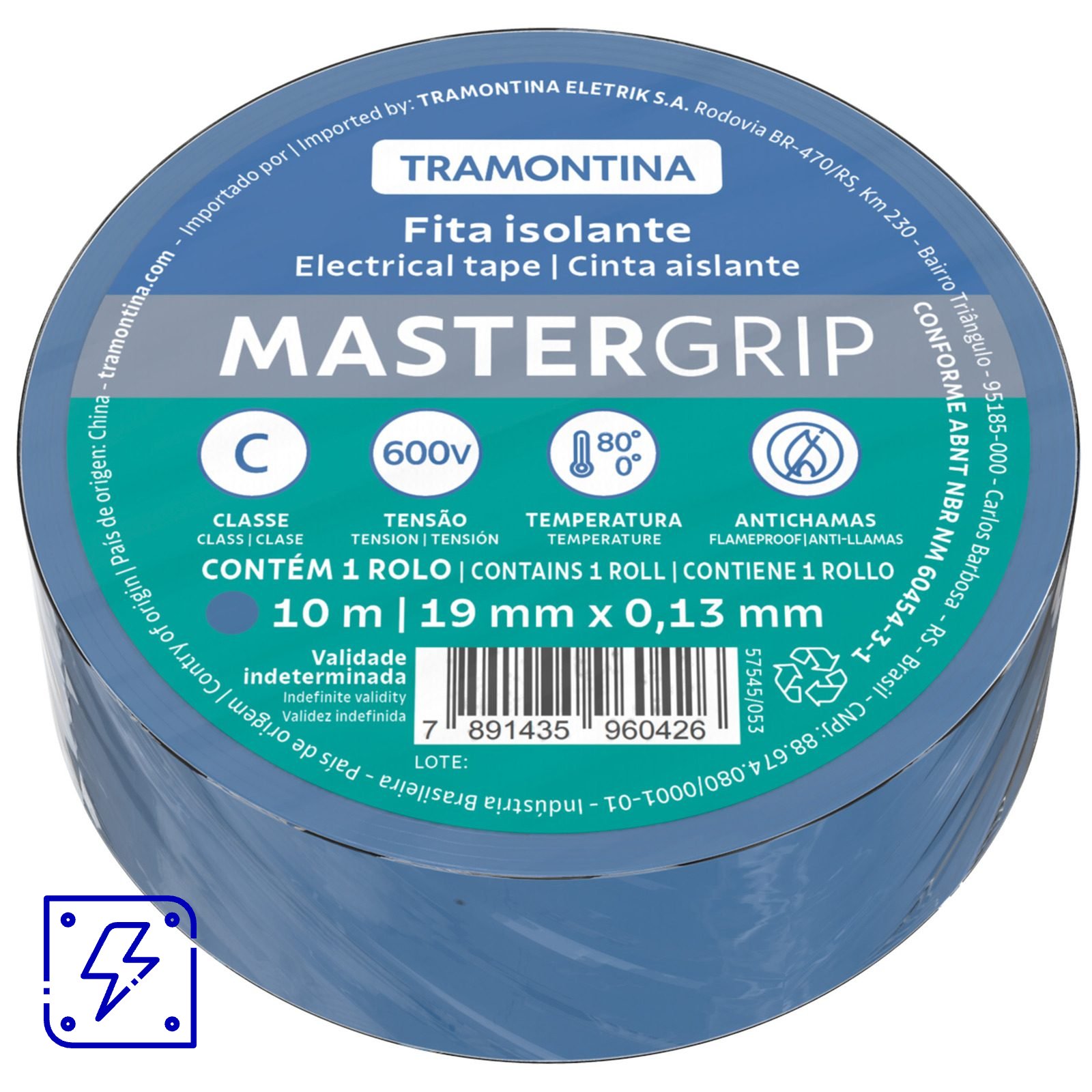 Fita Isolante Classe C 0,13x19 mm Tramontina Azul 10 m 60 UNIDADES EMB.MINIMA