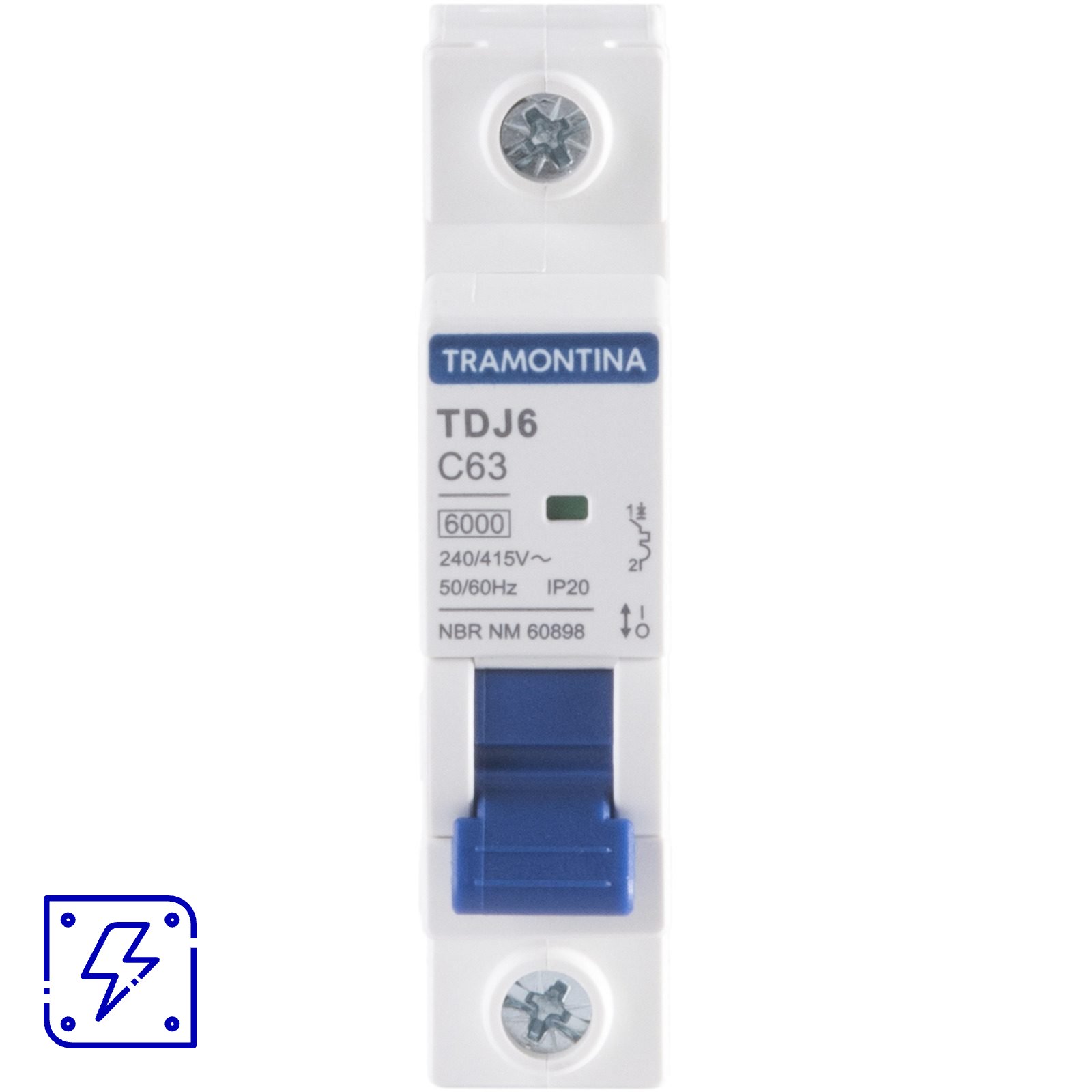 Minidisjuntor TDJ6 1 P 63 A 6kA curva C Tramontina 12 UNIDADES EMB.MINIMA