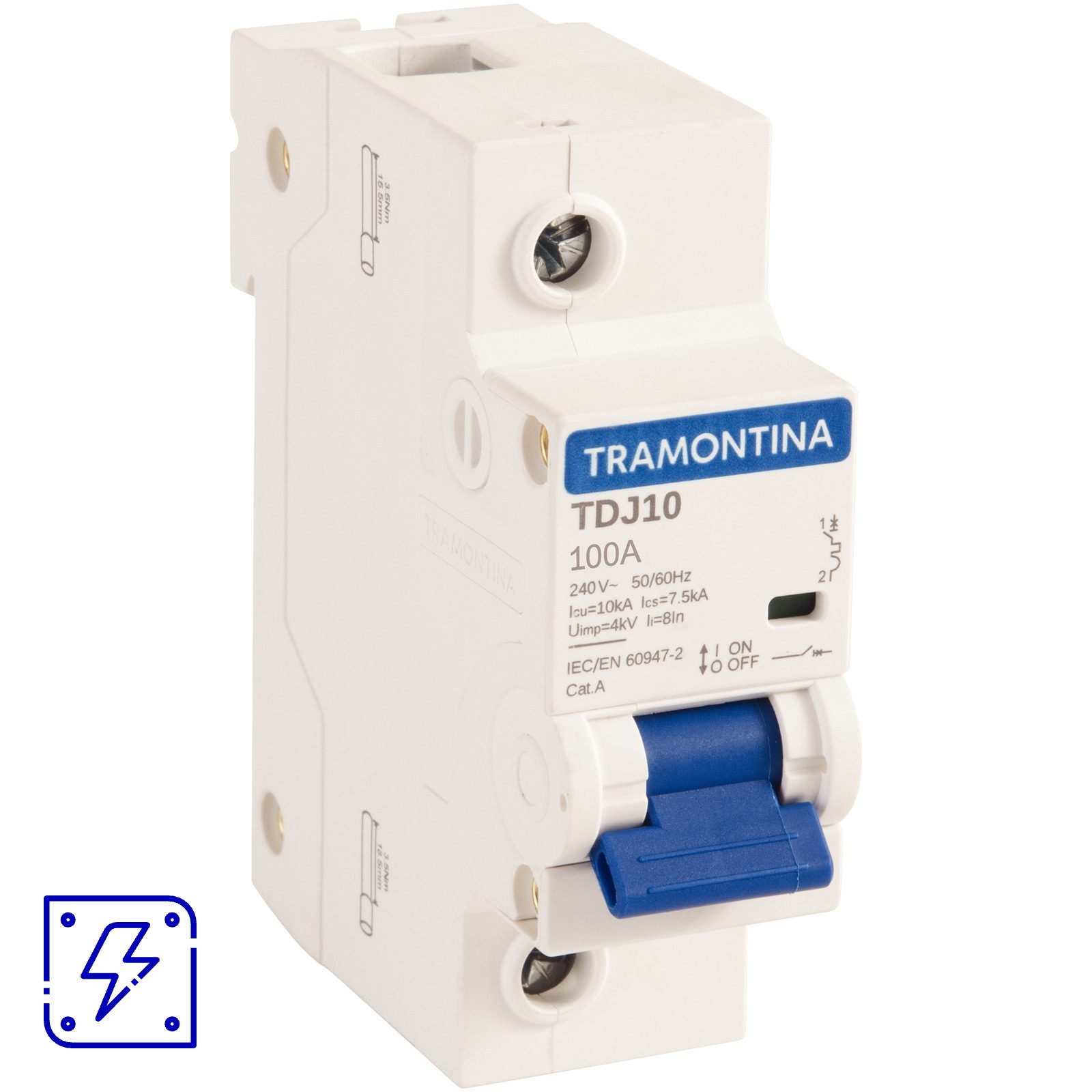 Minidisjuntor TDJ10 1 P 100 A 10 kA curva C Tramontina 12 UNIDADES EMB.MINIMA