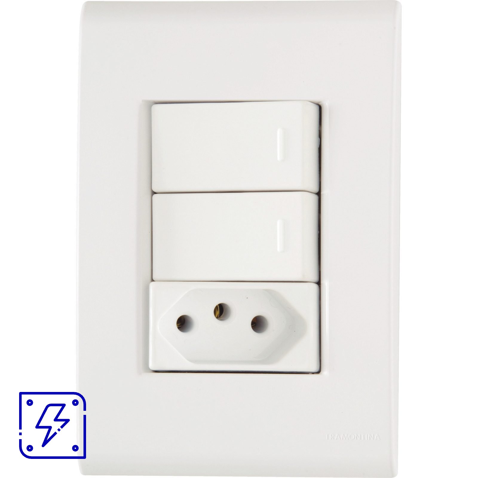 Conjunto 4x2 com 2 Interruptores Simples 10 A 250 V e 1 Tomada 2P+T 20 A 250 V Tramontina Liz Branco 10 UNIDADES EMB.MINIMA