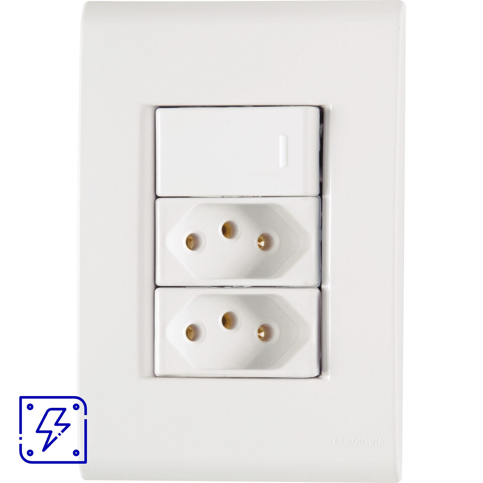 Conjunto 4x2 com 1 Interruptor Simples 10 A 250 V e 2 Tomadas 2P+T 10 A 250 V Tramontina Liz Branco 10 UNIDADES EMB.MINIMA