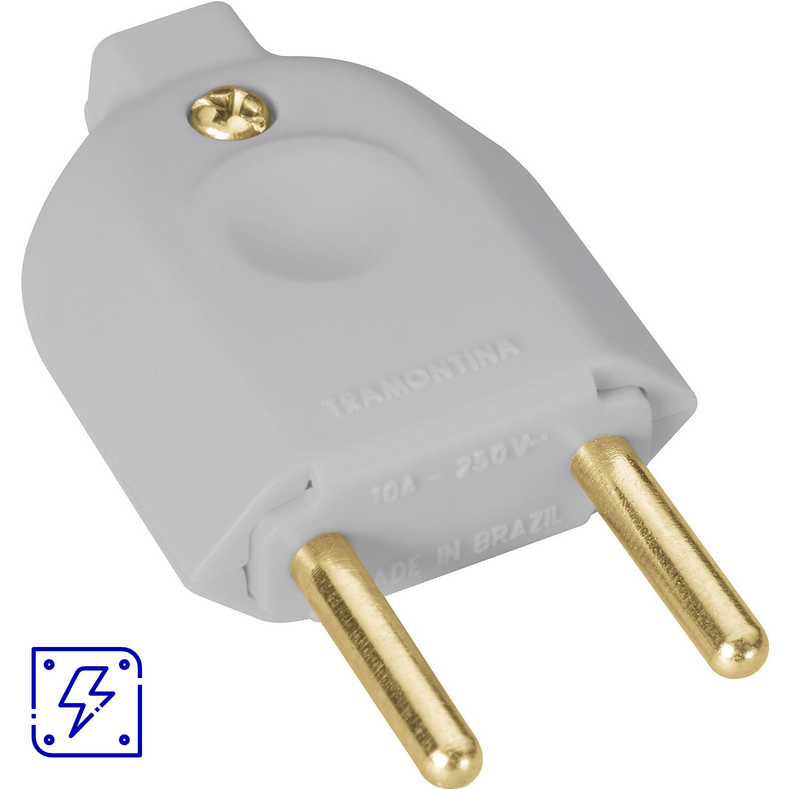 Plugue Macho 2P 10 A 250 V Tramontina Cinza 100 UN. EMB.MINIMA