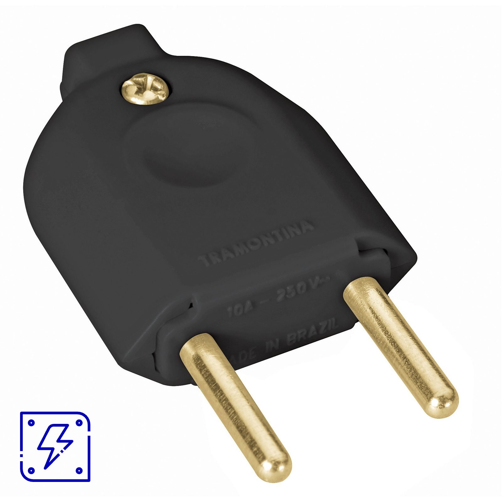 Plugue Macho 2P 10 A 250 V Tramontina Preto 100 UN. EMB.MINIMA